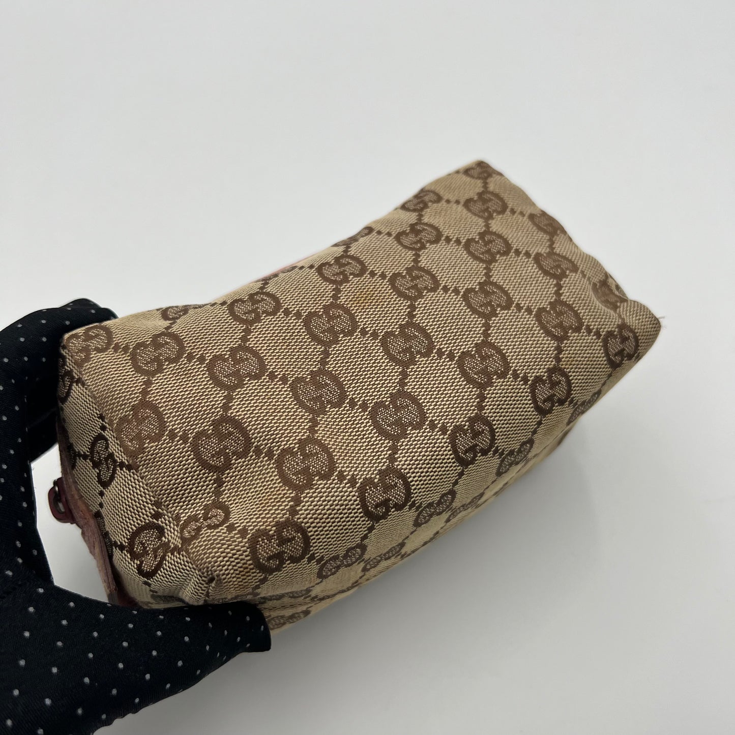 Gucci Brown Monogram Canvas Pink Leather Zip Pouch