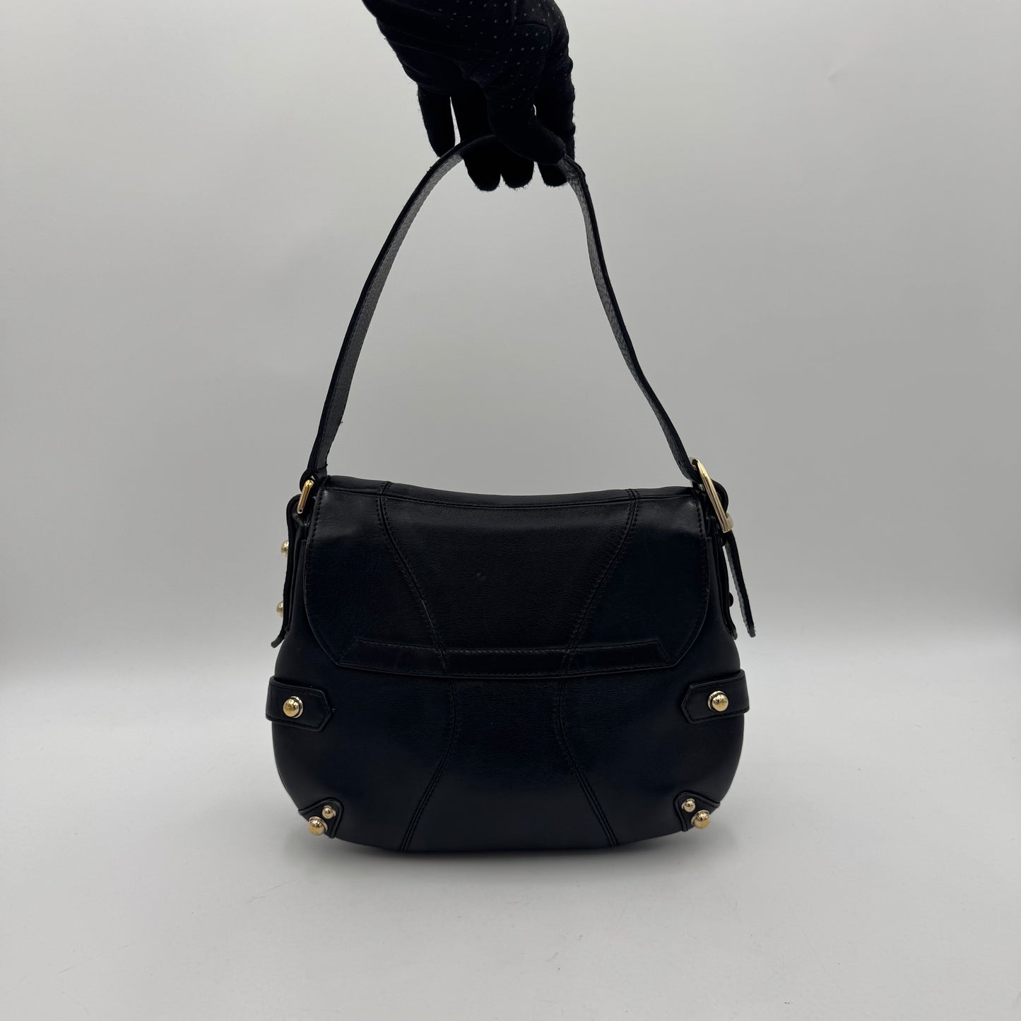 Gucci Tom Ford Black Leather Horsebit Chain Flap Small Shoulder Bag
