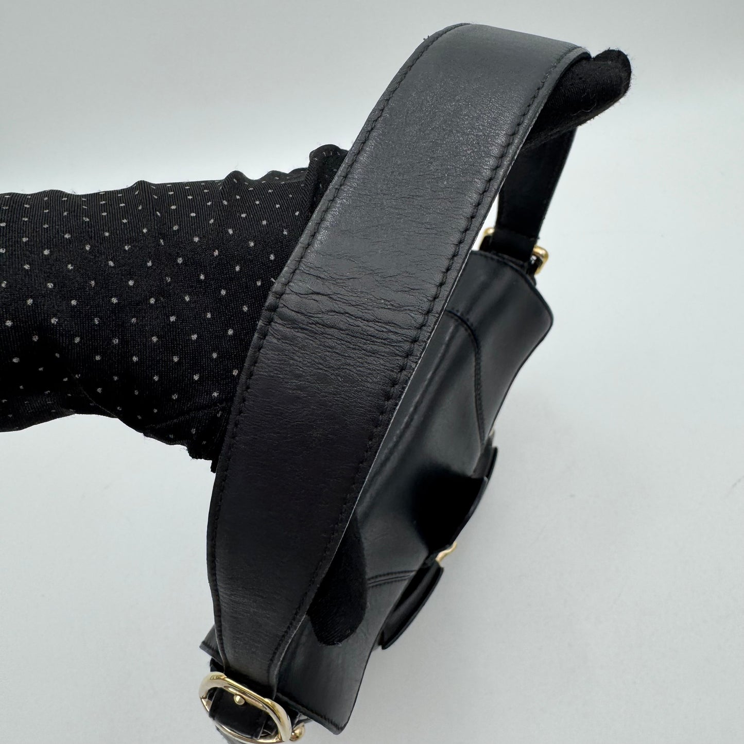 Gucci Tom Ford Black Leather Horsebit Chain Flap Small Shoulder Bag