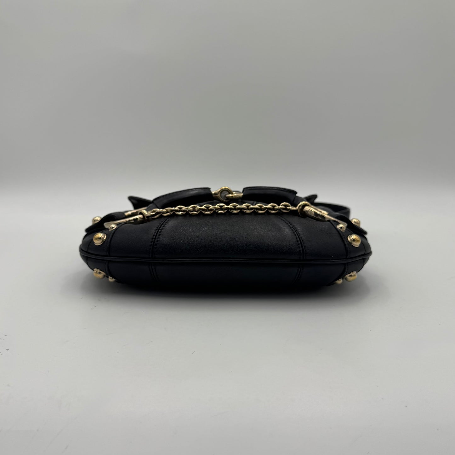 Gucci Tom Ford Black Leather Horsebit Chain Flap Small Shoulder Bag