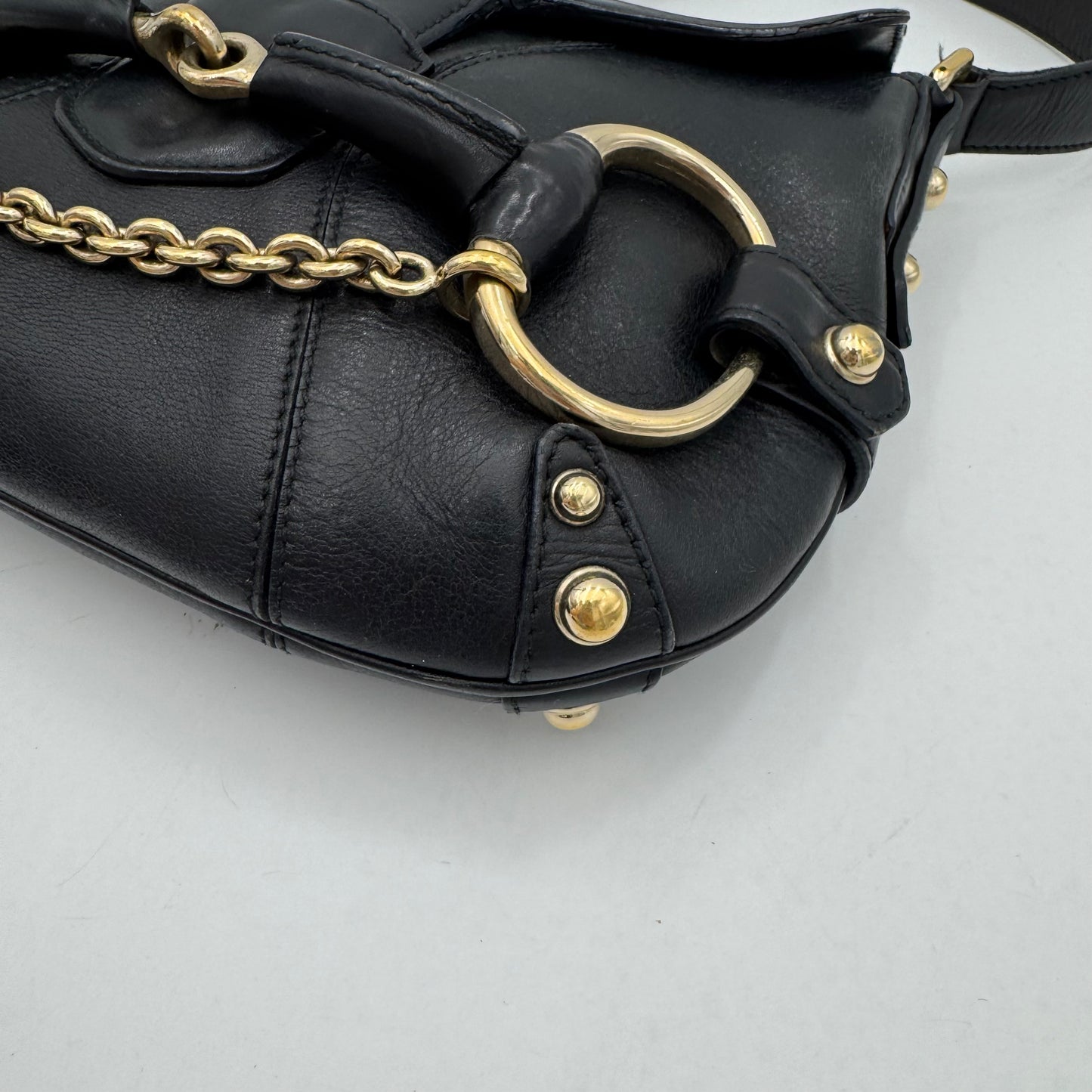 Gucci Tom Ford Black Leather Horsebit Chain Flap Small Shoulder Bag