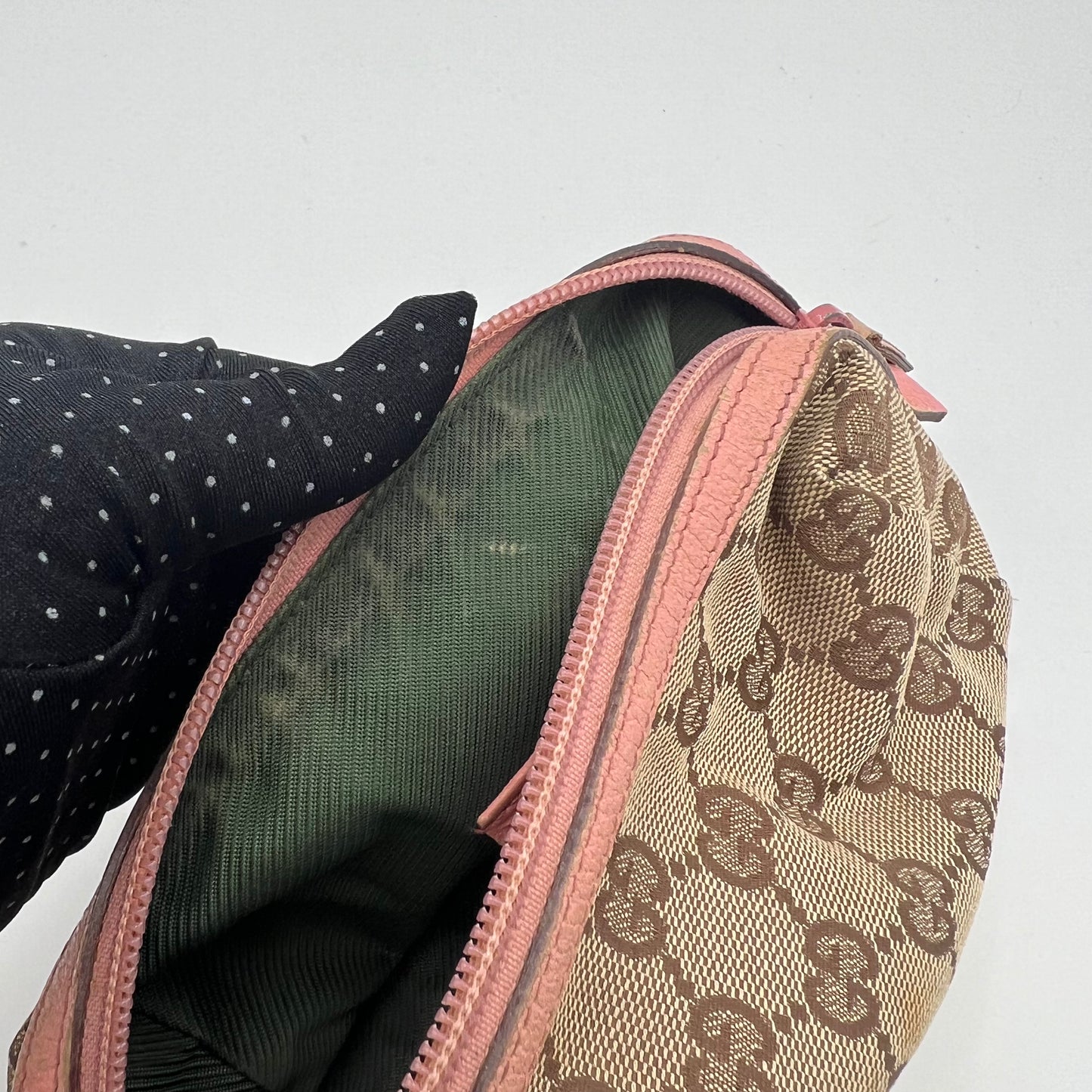 Gucci Brown Monogram Canvas Pink Leather Zip Pouch