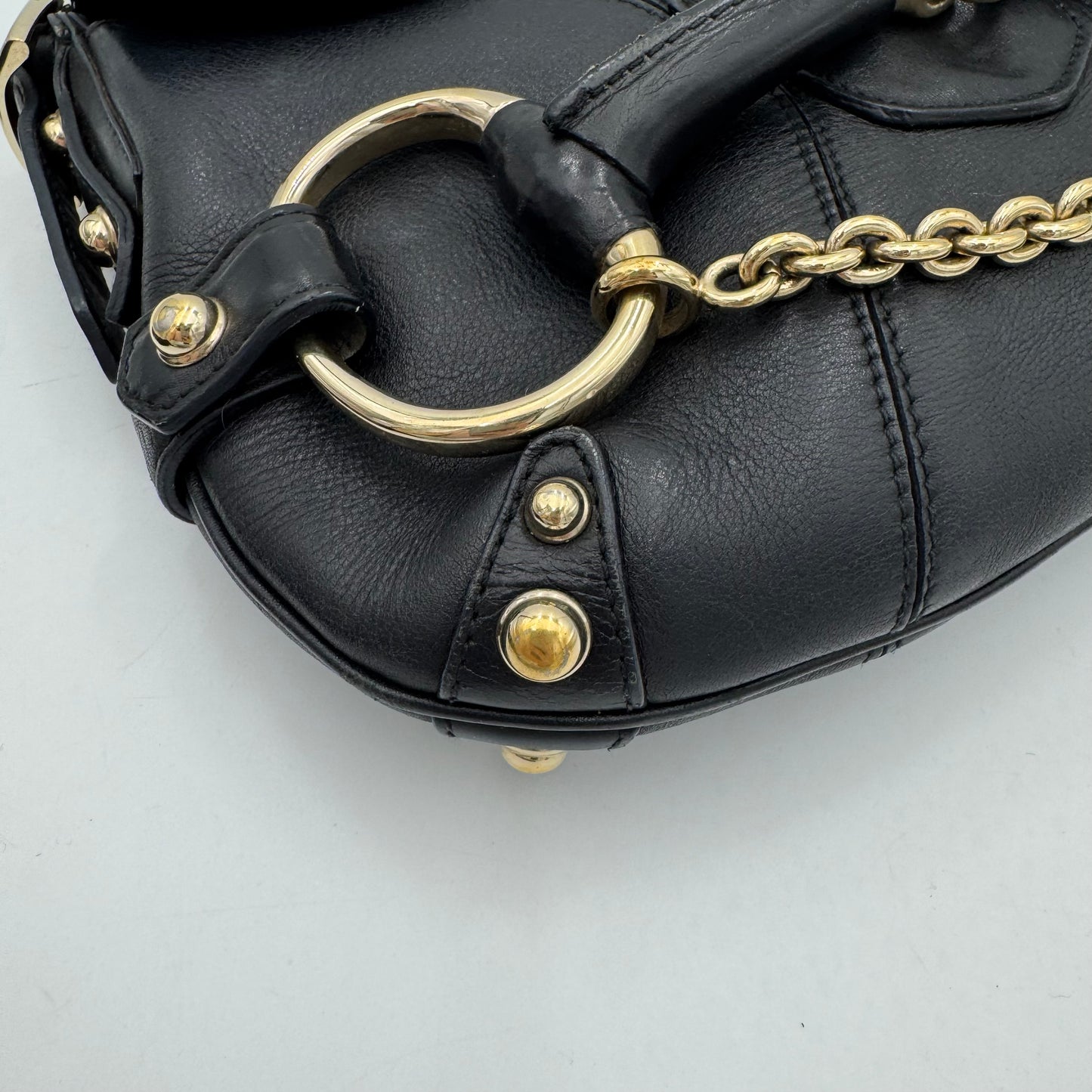 Gucci Tom Ford Black Leather Horsebit Chain Flap Small Shoulder Bag