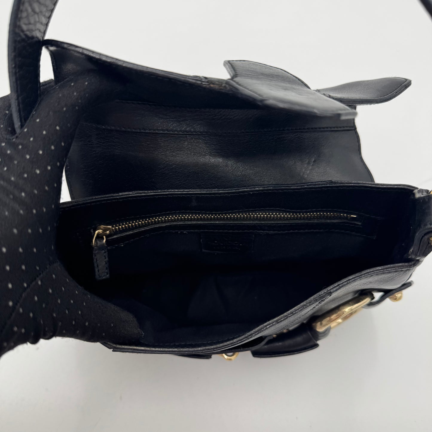 Gucci Tom Ford Black Leather Horsebit Chain Flap Small Shoulder Bag