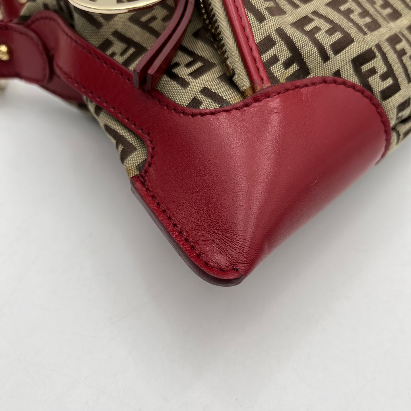 Fendi Brown Zucchino Canvas Red Leather Chef Baguette