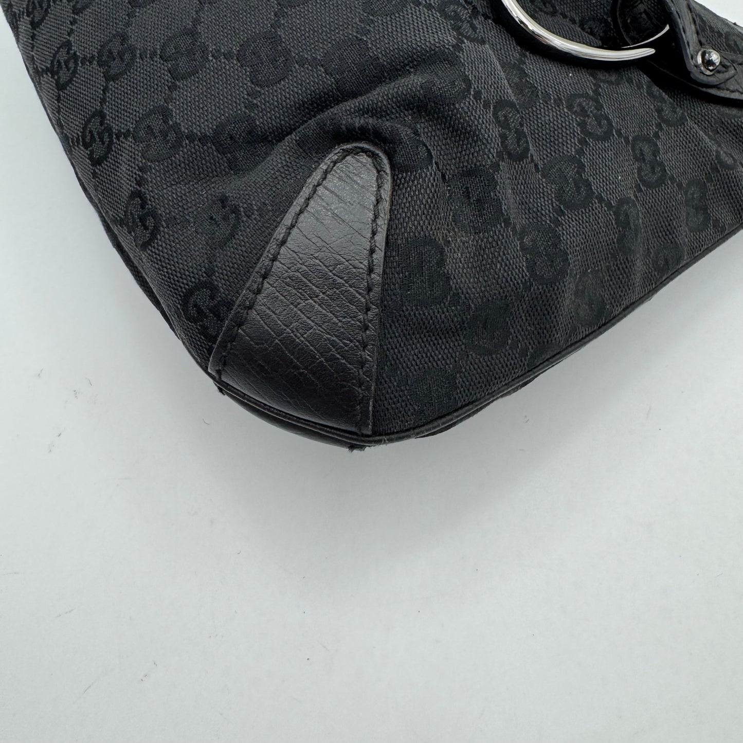 Gucci Black Monogram Canvas and Leather Horsebit Hobo Shoulder Bag