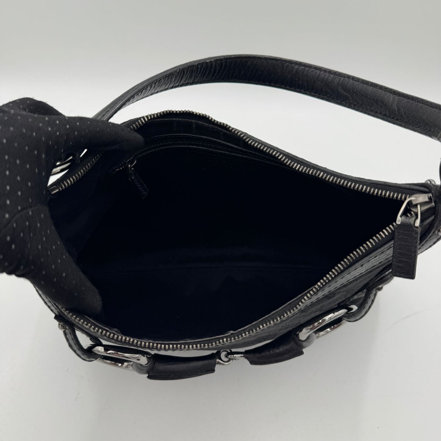 Gucci Black Monogram Canvas and Leather Horsebit Hobo Shoulder Bag