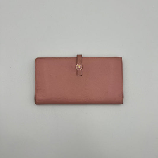 Chanel Light Pink Leather Coco Button Long Wallet