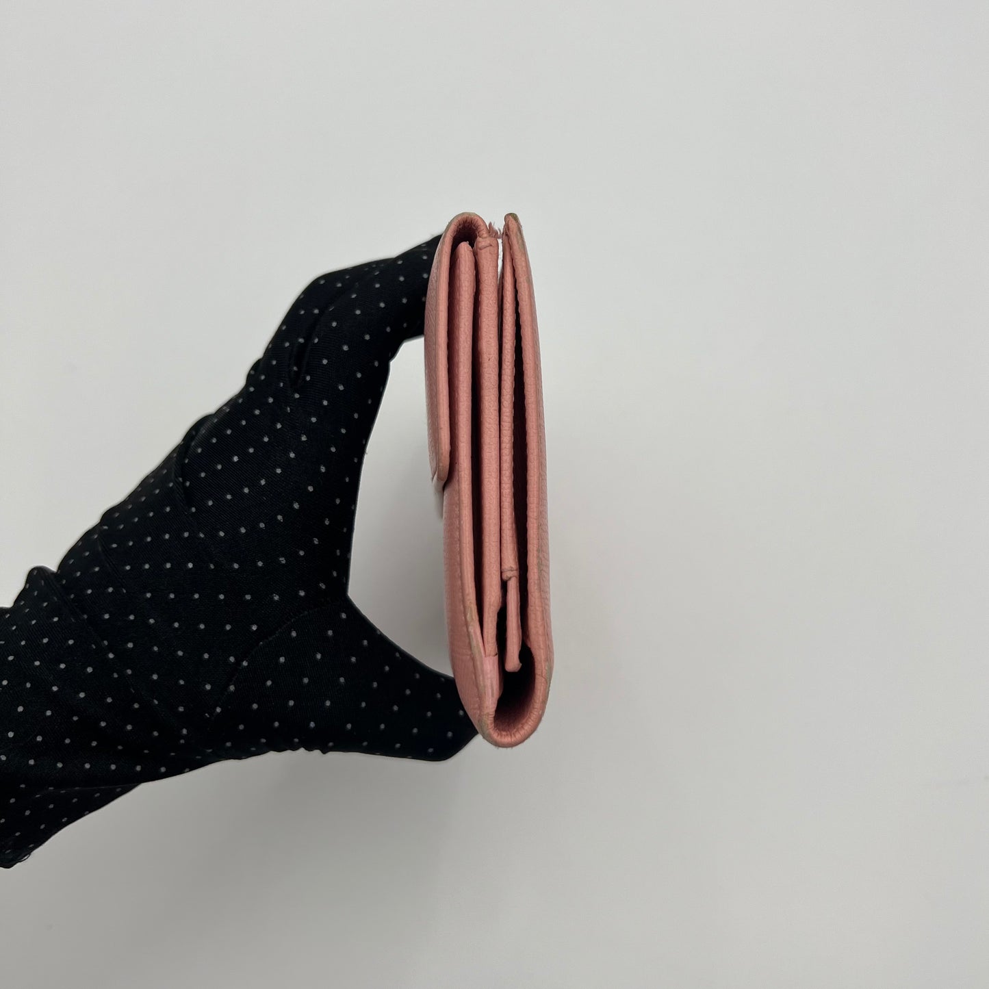 Chanel Light Pink Leather Coco Button Long Wallet