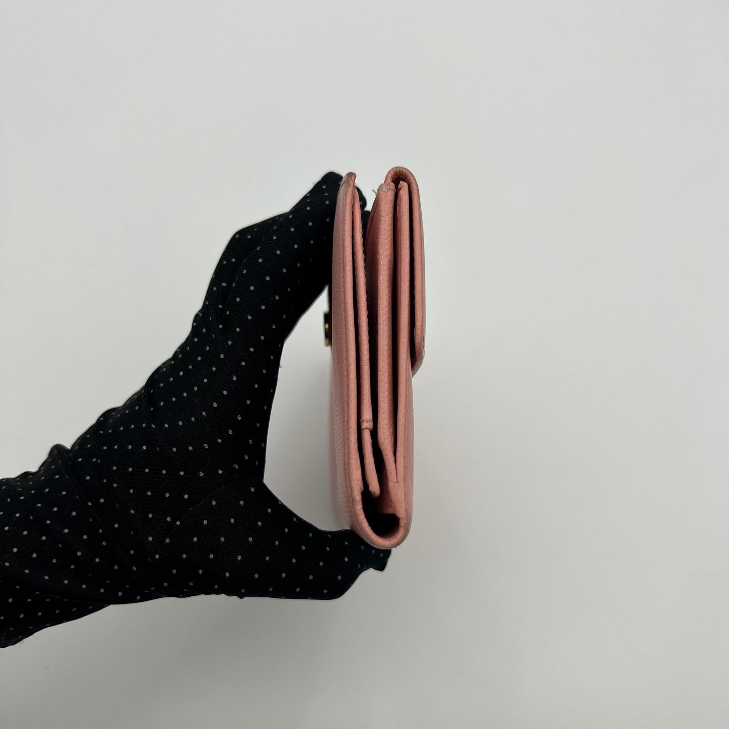 Chanel Light Pink Leather Coco Button Long Wallet