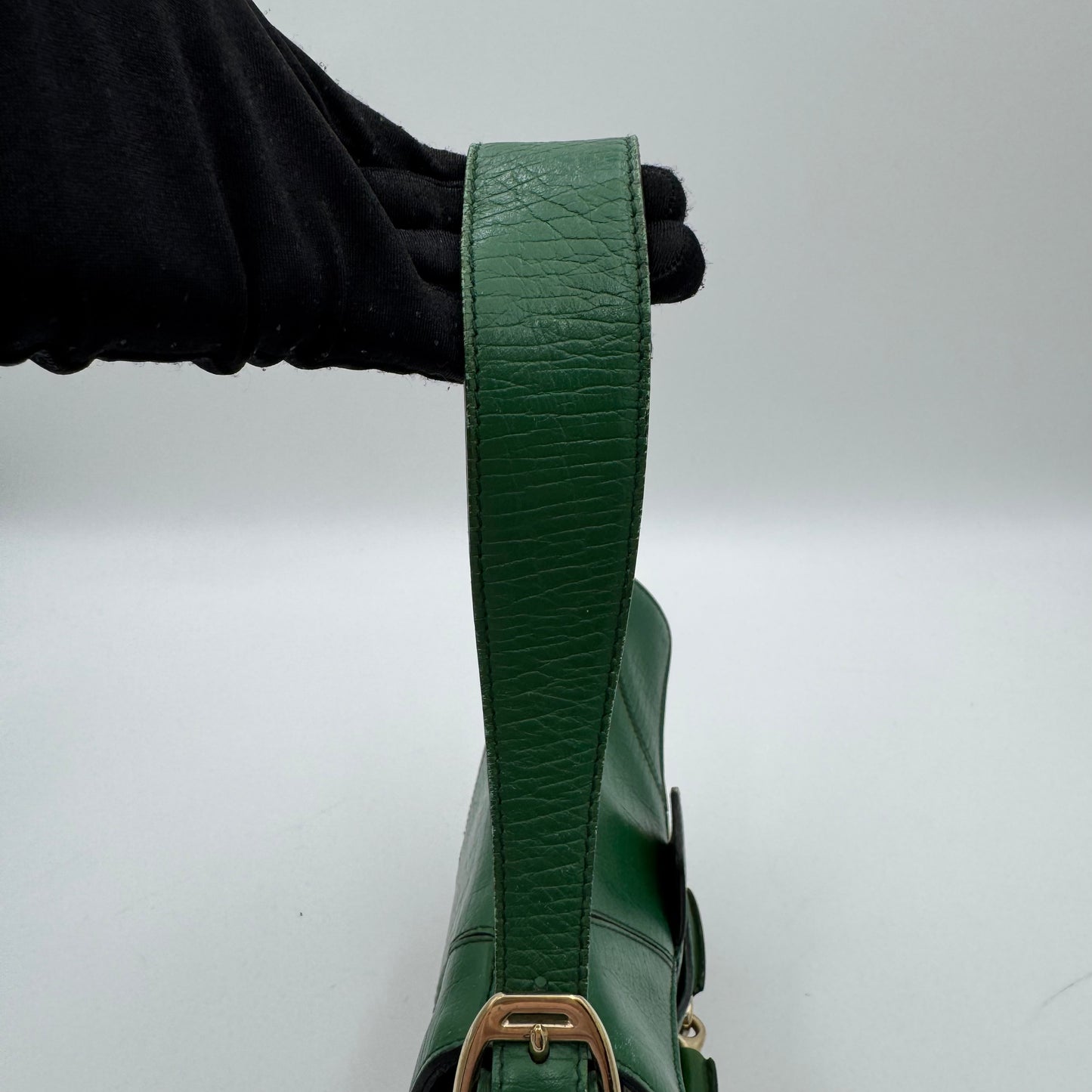 Gucci Tom Ford Monogram Canvas Green Leather Horsebit Chain Flap Small Shoulder Bag