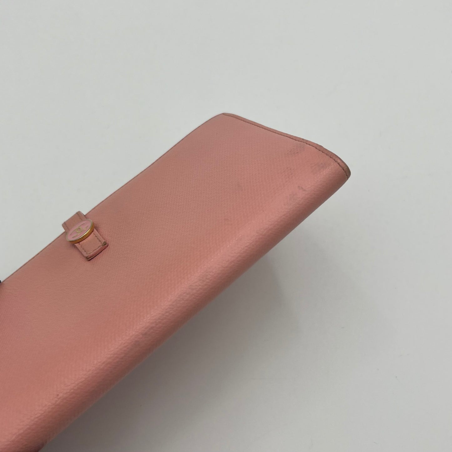 Chanel Light Pink Leather Coco Button Long Wallet