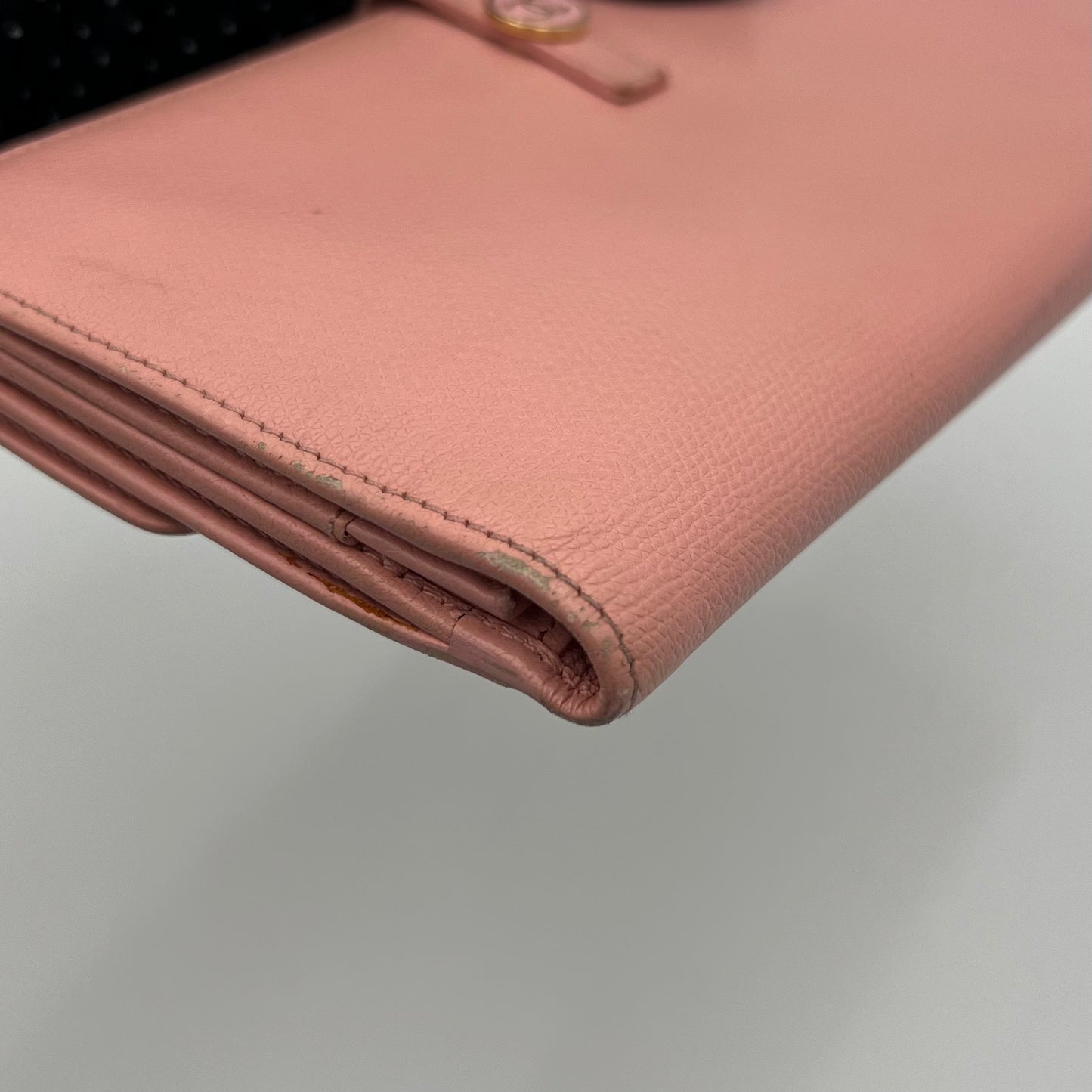 Chanel Light Pink Leather Coco Button Long Wallet