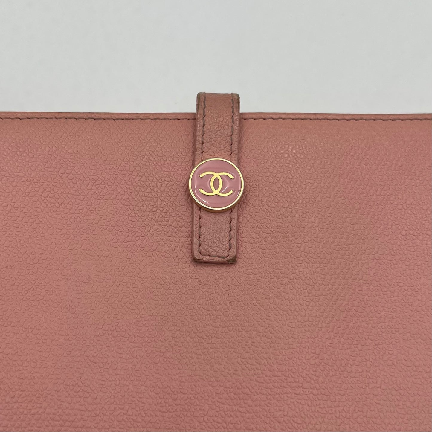 Chanel Light Pink Leather Coco Button Long Wallet