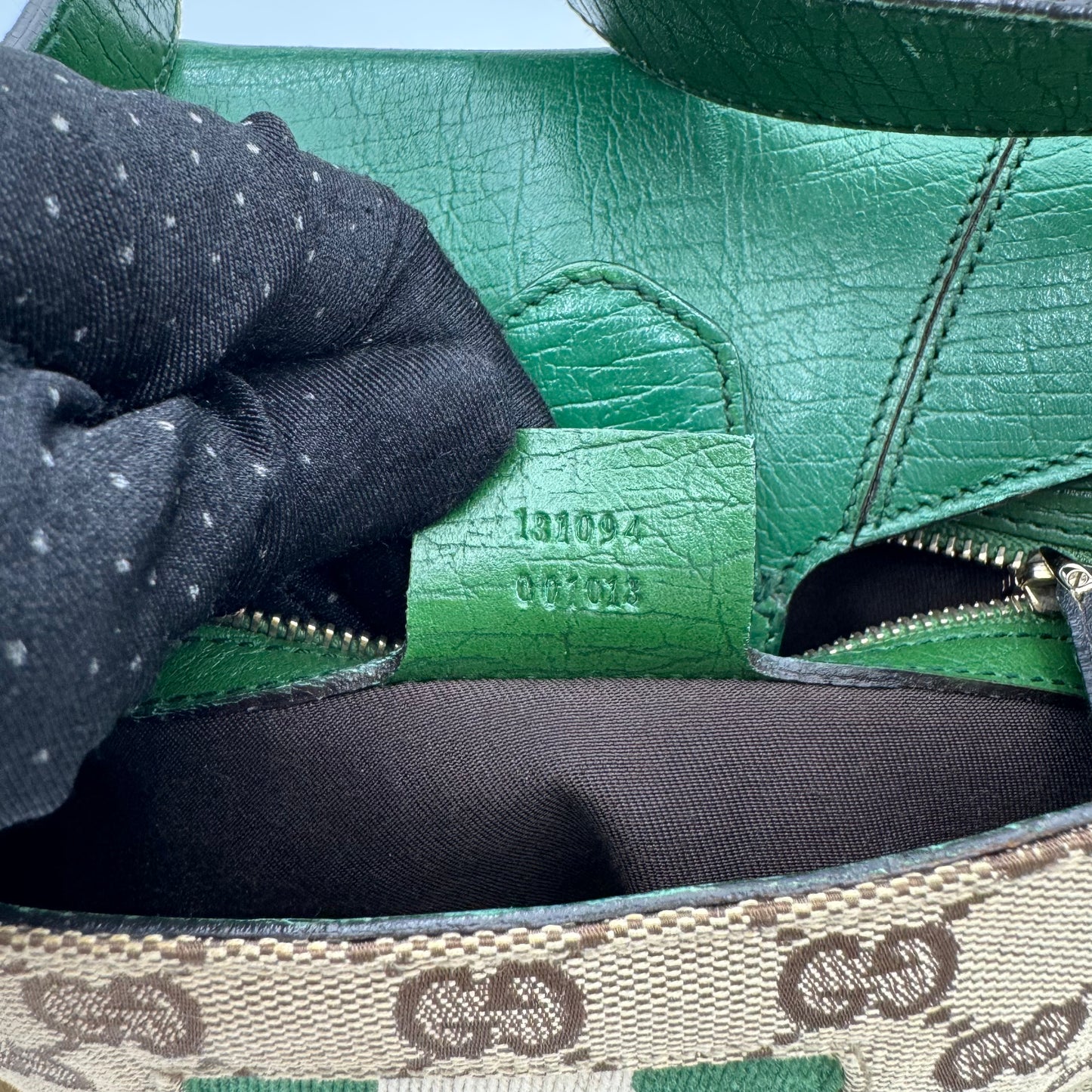 Gucci Tom Ford Monogram Canvas Green Leather Horsebit Chain Flap Small Shoulder Bag