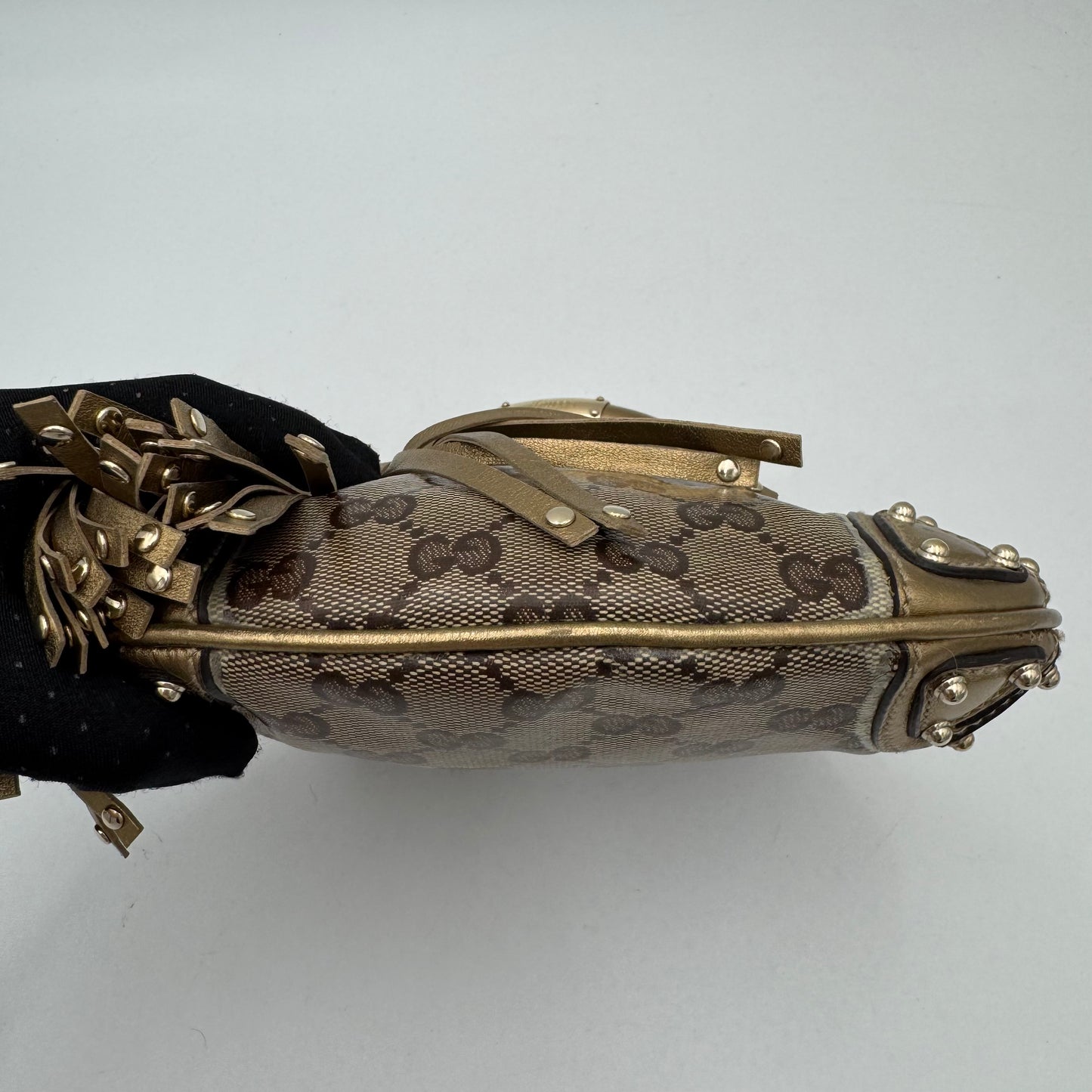 Gucci Beige Gold GG Canvas Coated Canvas Mini Babouska Indy Bag
