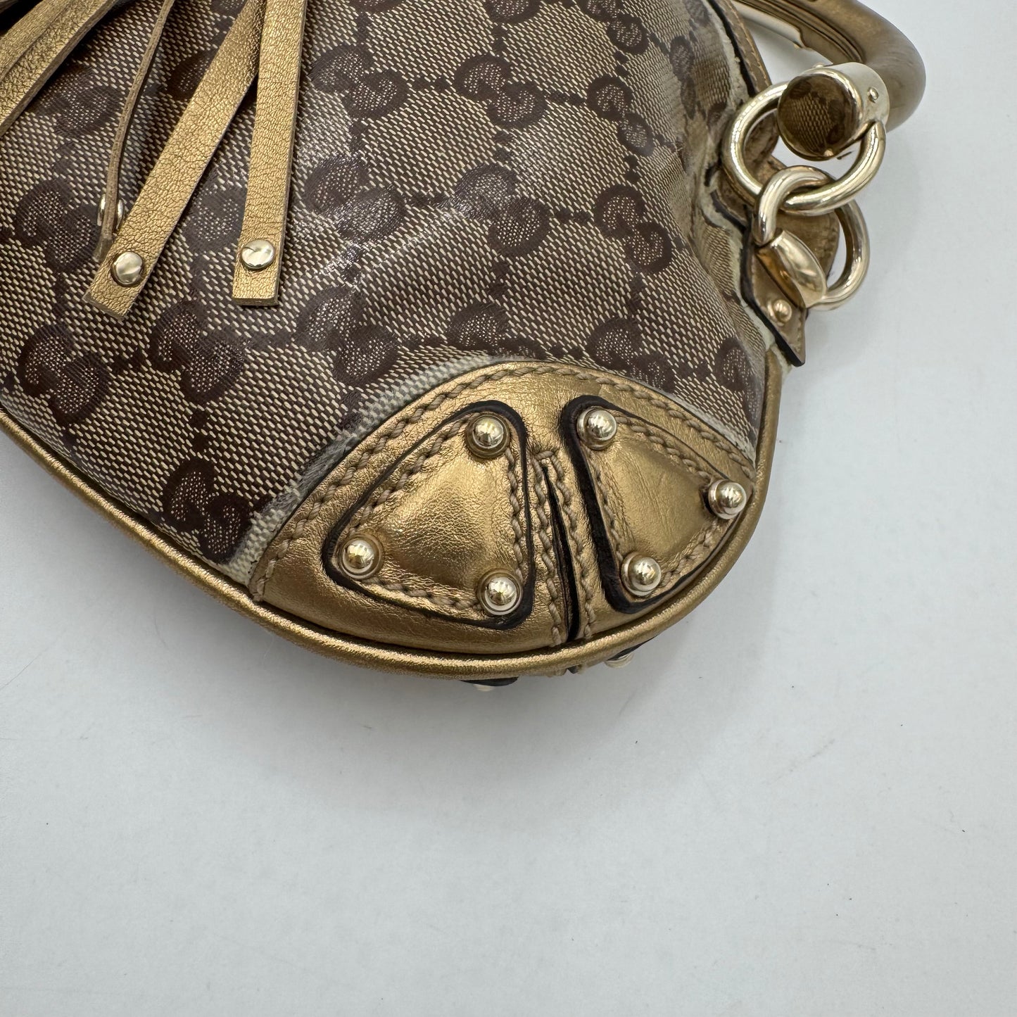 Gucci Beige Gold GG Canvas Coated Canvas Mini Babouska Indy Bag