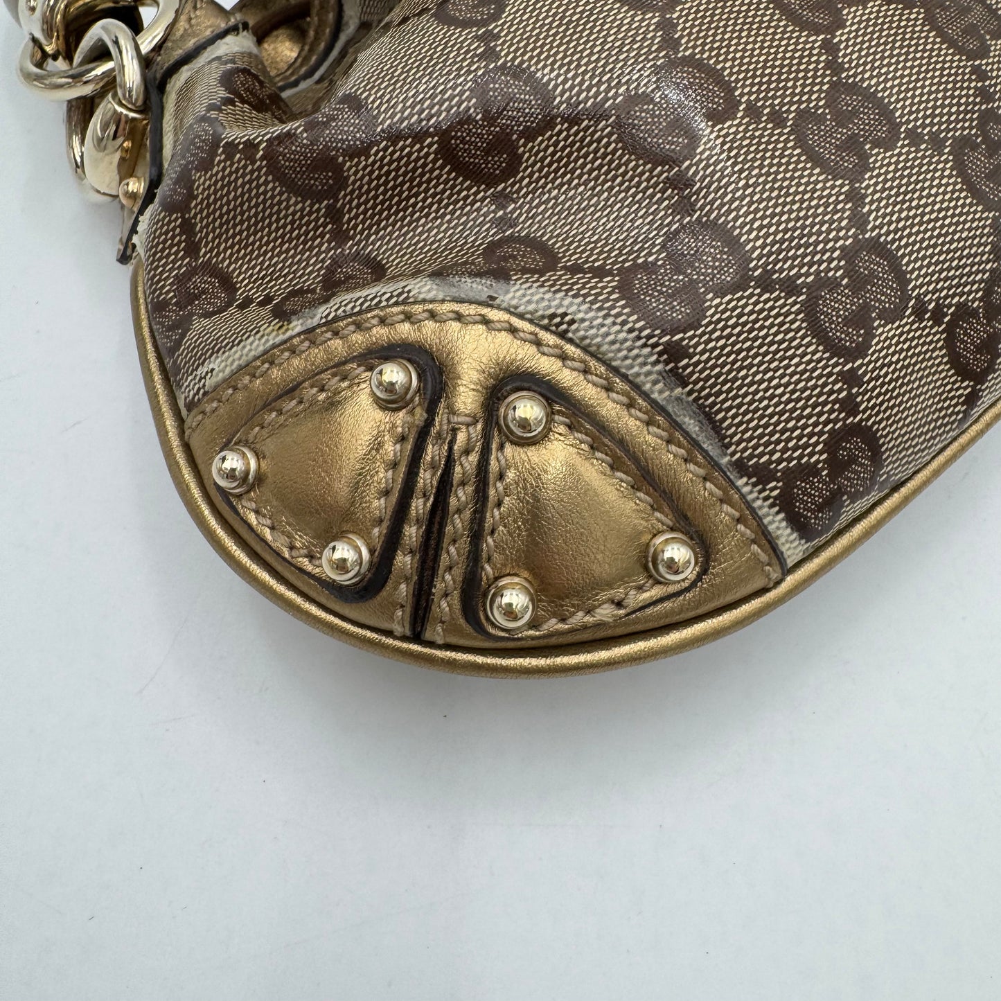 Gucci Beige Gold GG Canvas Coated Canvas Mini Babouska Indy Bag