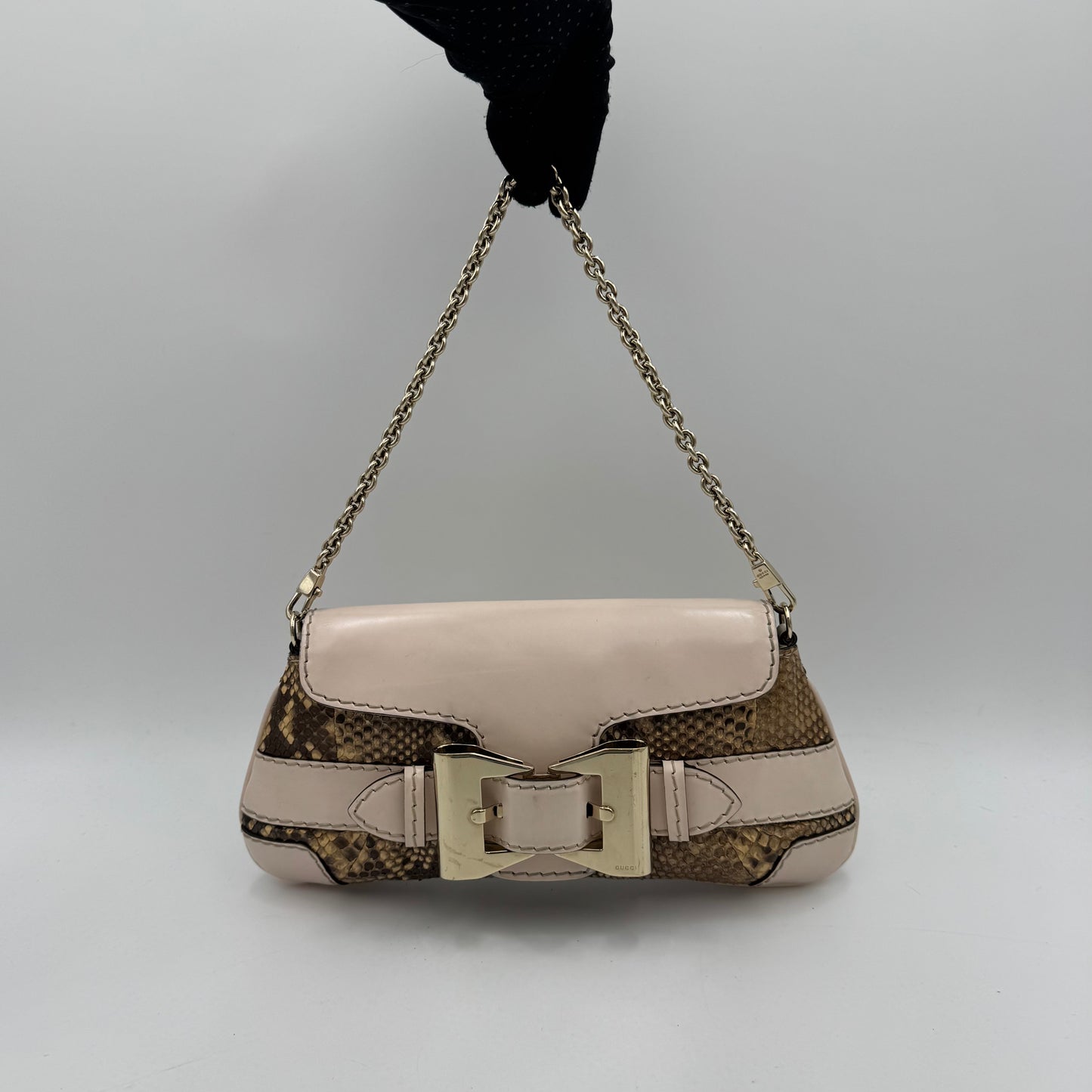 Gucci Python Queen Bow Buckle Clutch Chain Bag