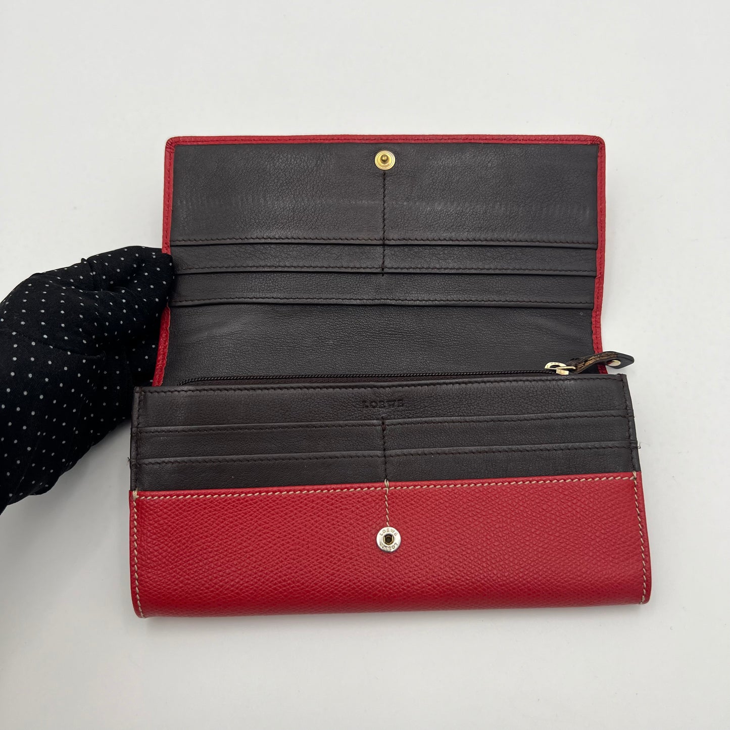 Loewe Red Leather Anagram Bifold Long Wallet