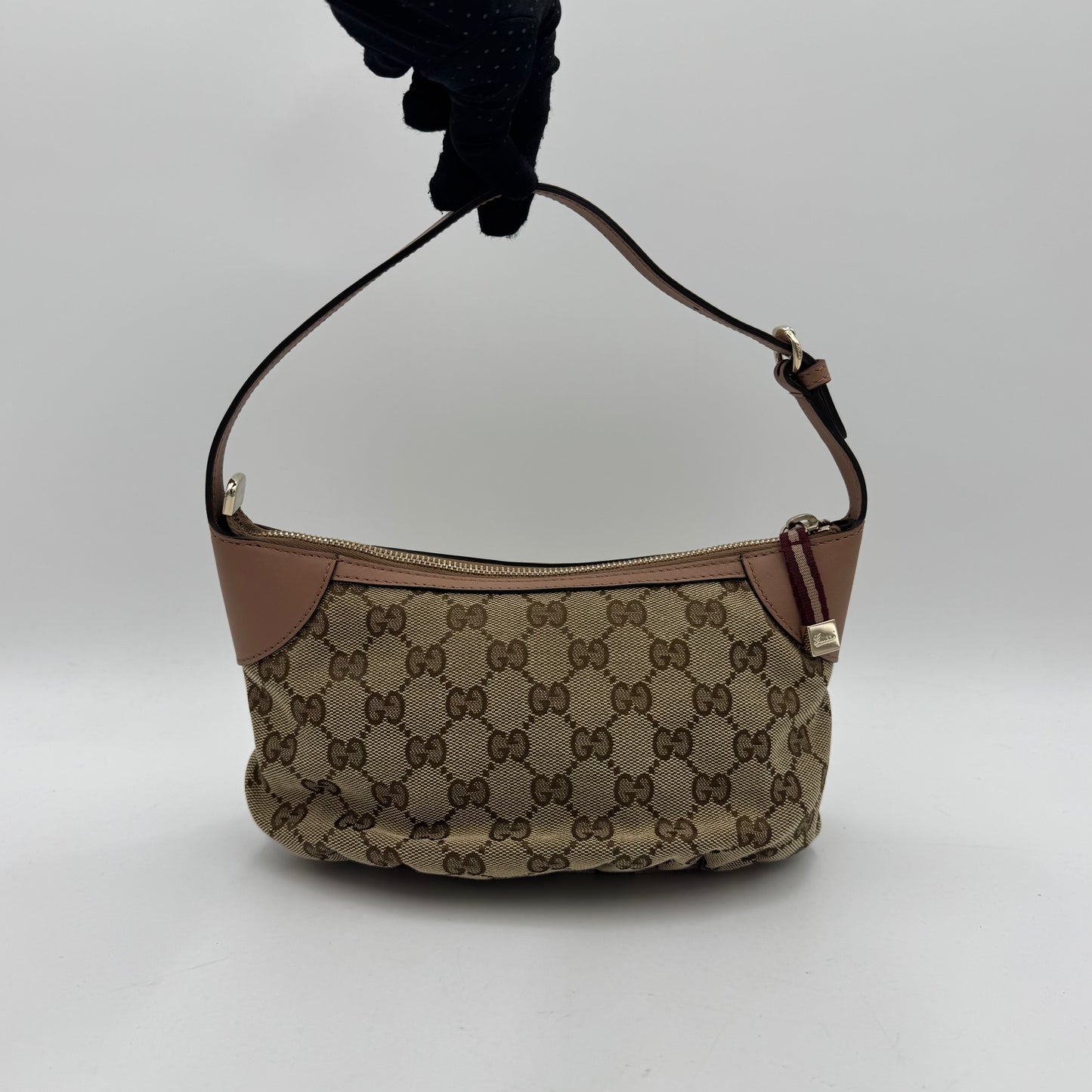 Gucci Beige Monogram Canvas Pink Leather Hobo Pochette
