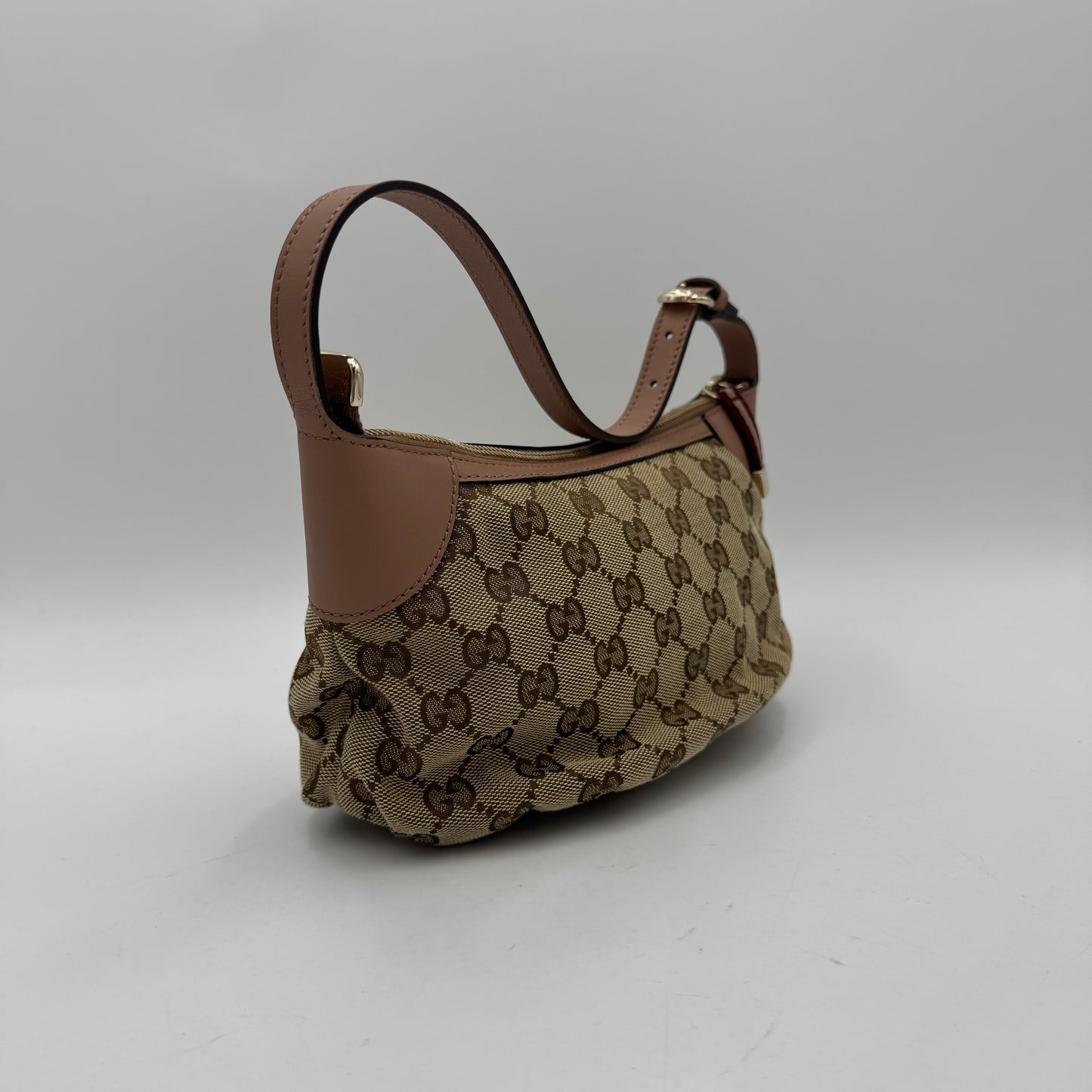 Gucci Beige Monogram Canvas Pink Leather Hobo Pochette