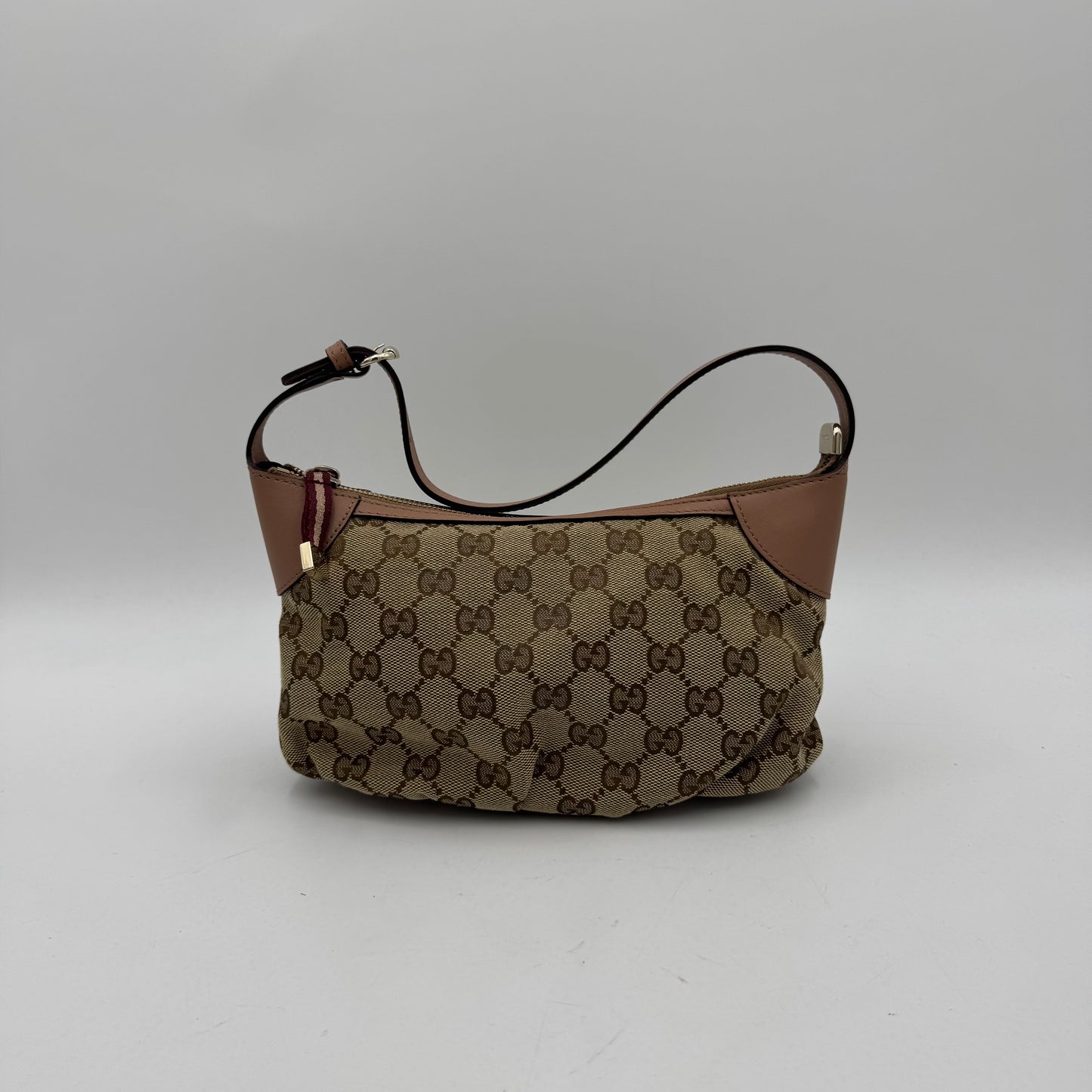 Gucci Beige Monogram Canvas Pink Leather Hobo Pochette