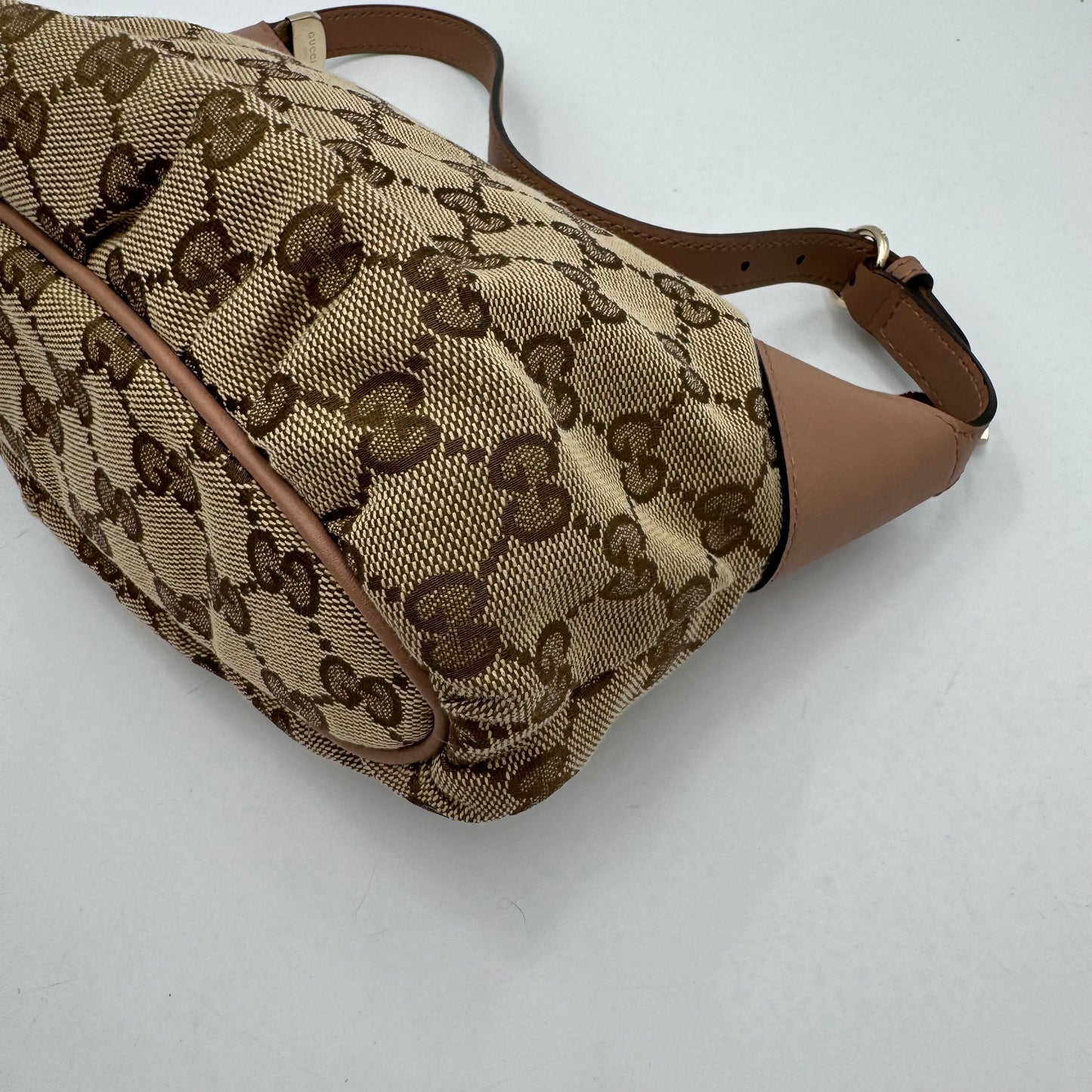 Gucci Beige Monogram Canvas Pink Leather Hobo Pochette