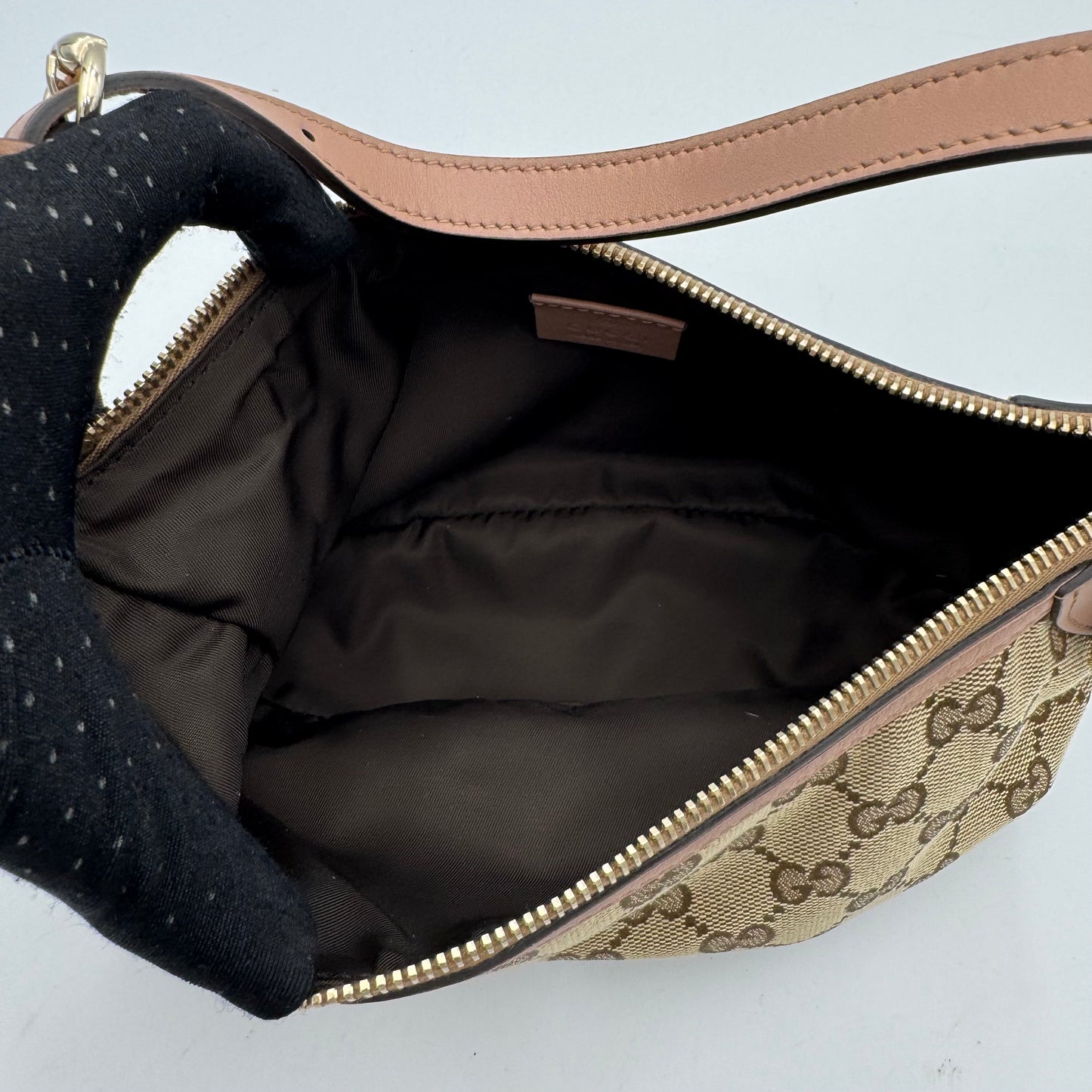 Gucci Beige Monogram Canvas Pink Leather Hobo Pochette