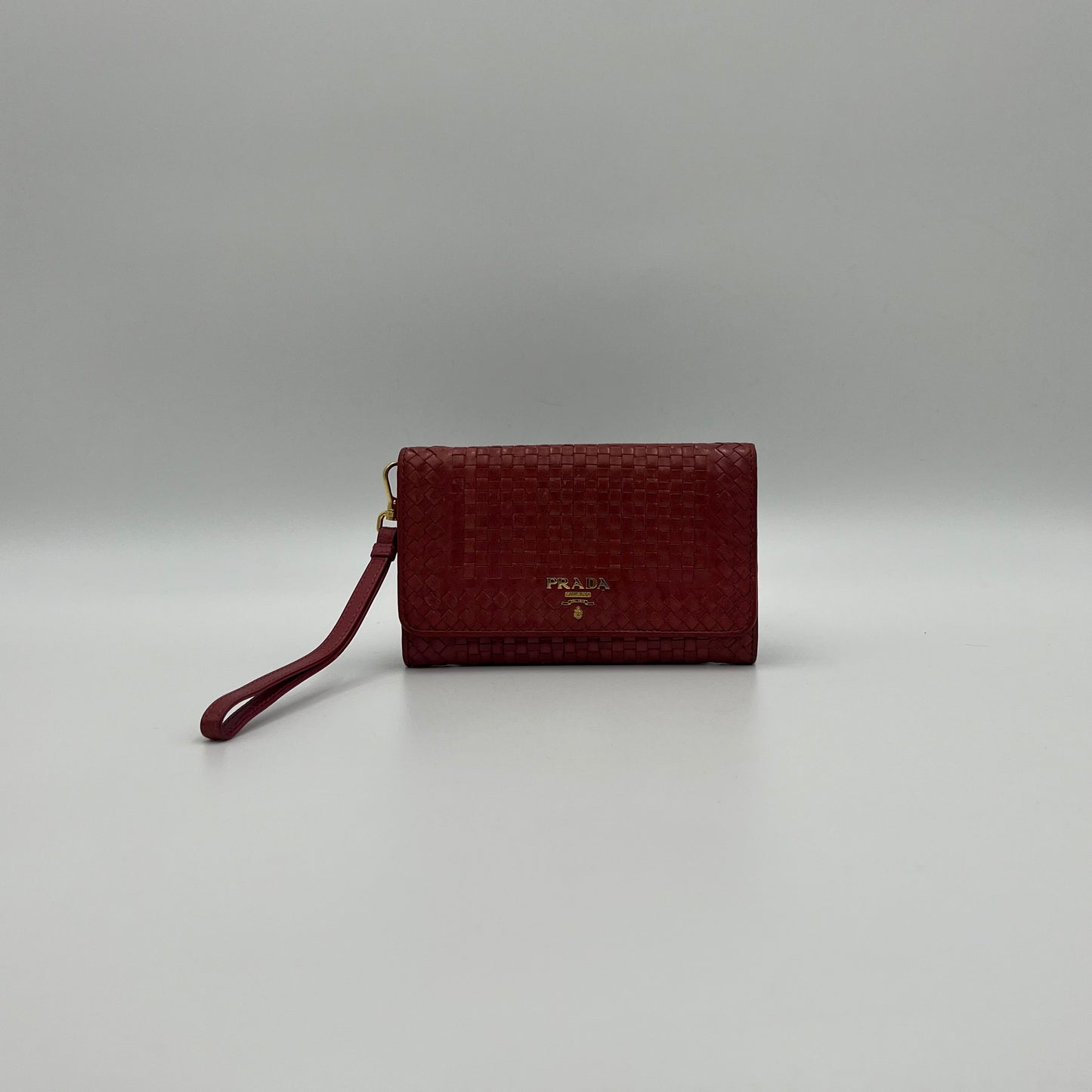 Prada Pink Woven Leather Madras Wristlet Wallet
