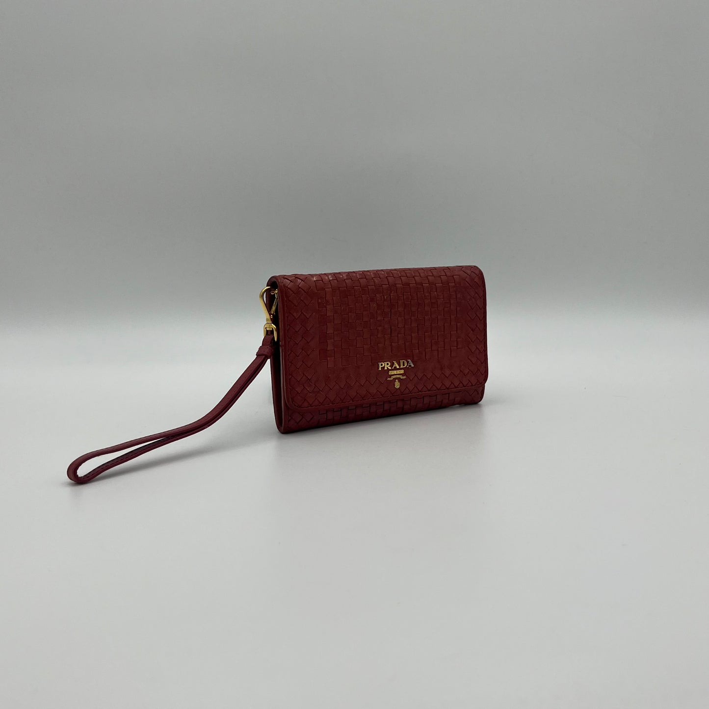 Prada Pink Woven Leather Madras Wristlet Wallet