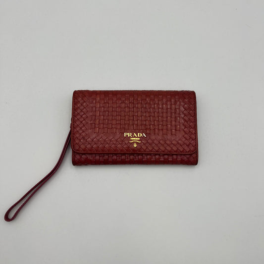 Prada Pink Woven Leather Madras Wristlet Wallet