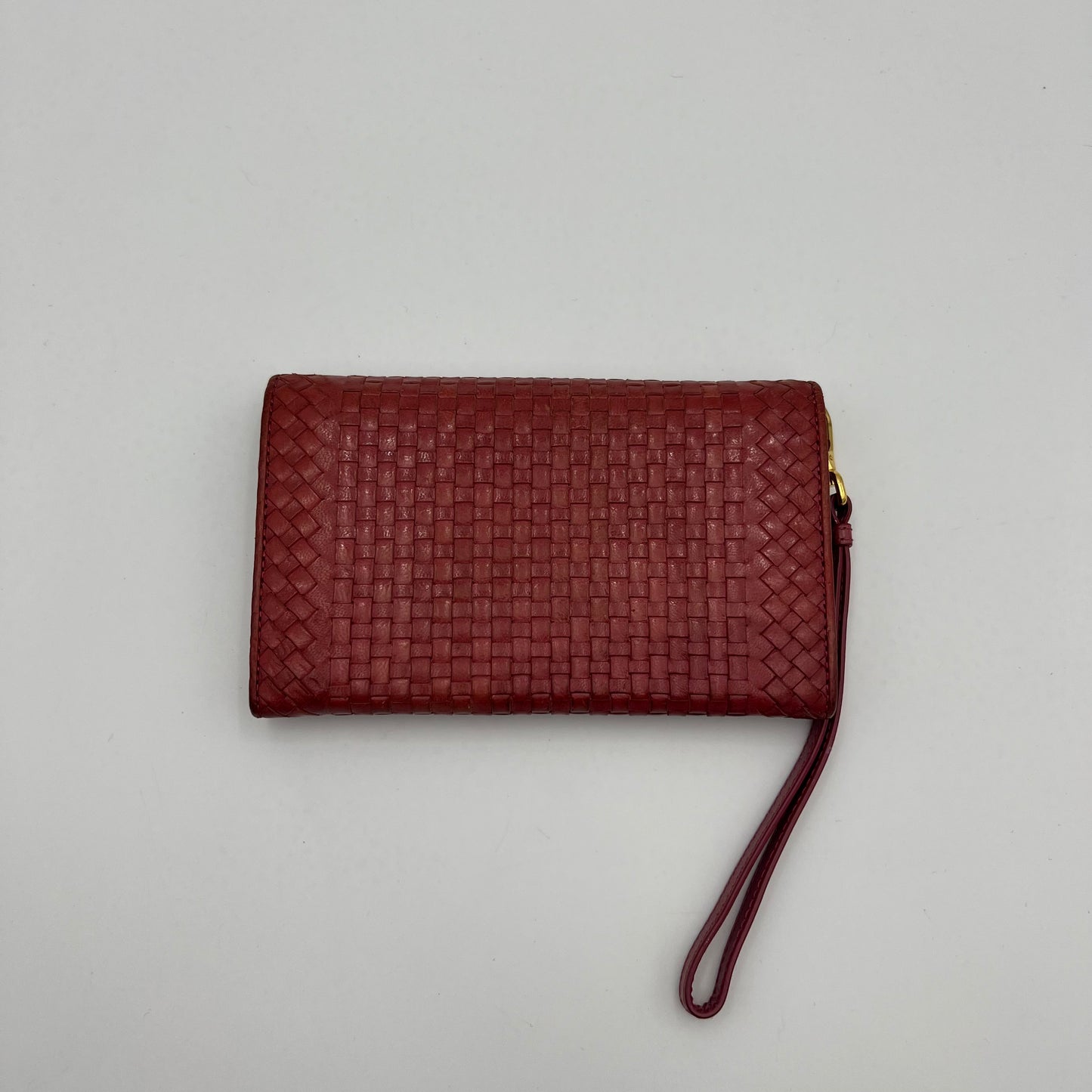 Prada Pink Woven Leather Madras Wristlet Wallet