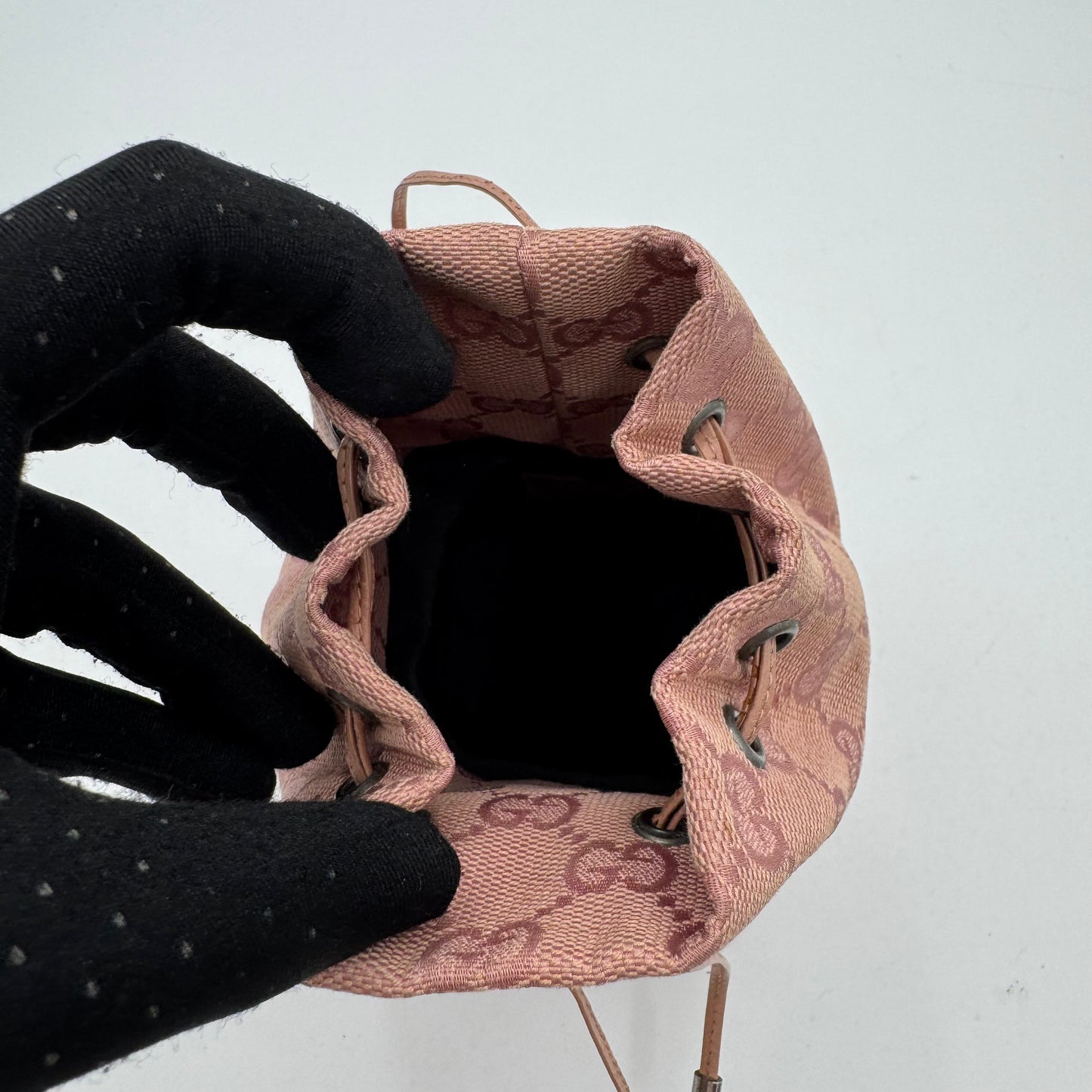Gucci Pink Monogram Canvas Mini Drawstring Bucket Pouch