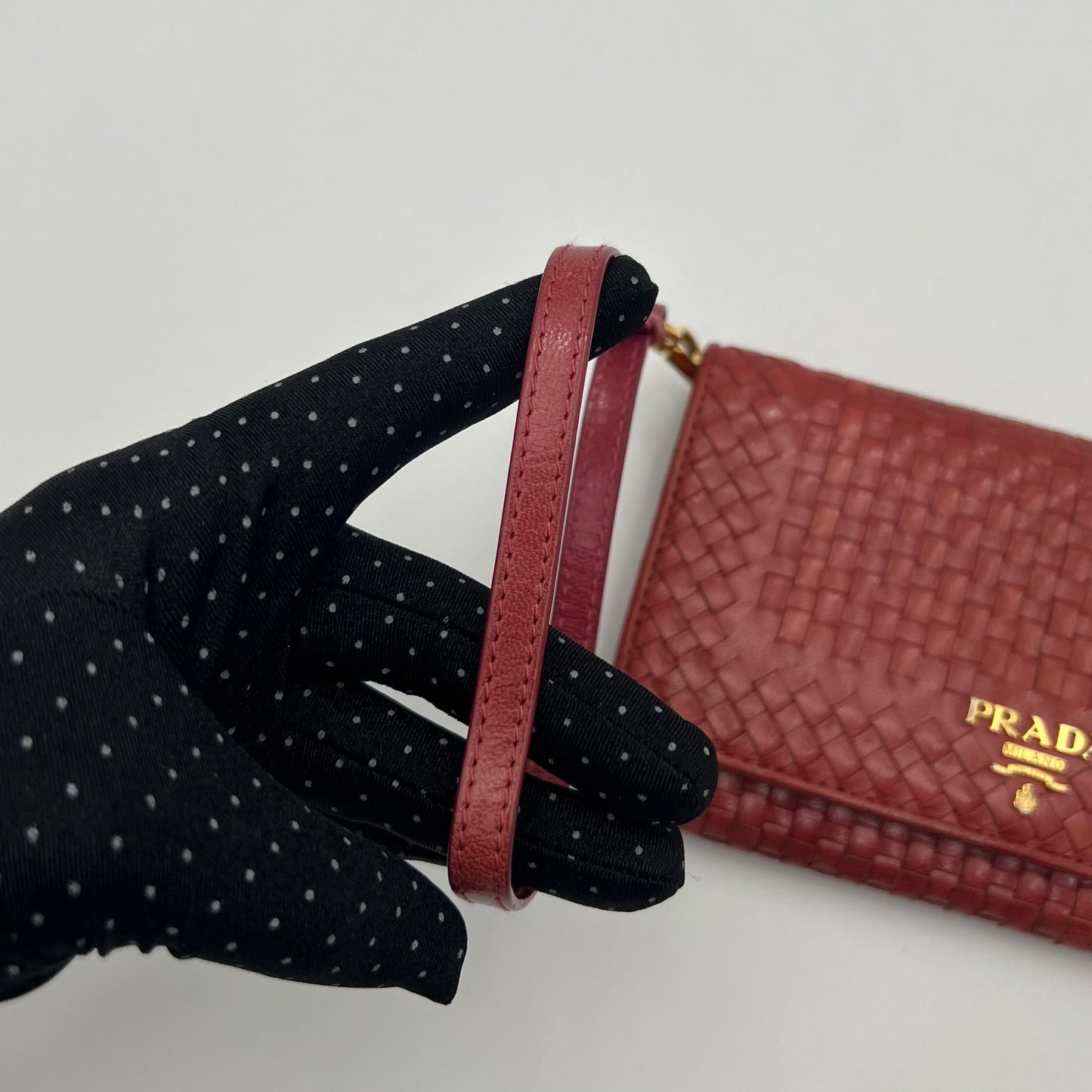 Prada Pink Woven Leather Madras Wristlet Wallet
