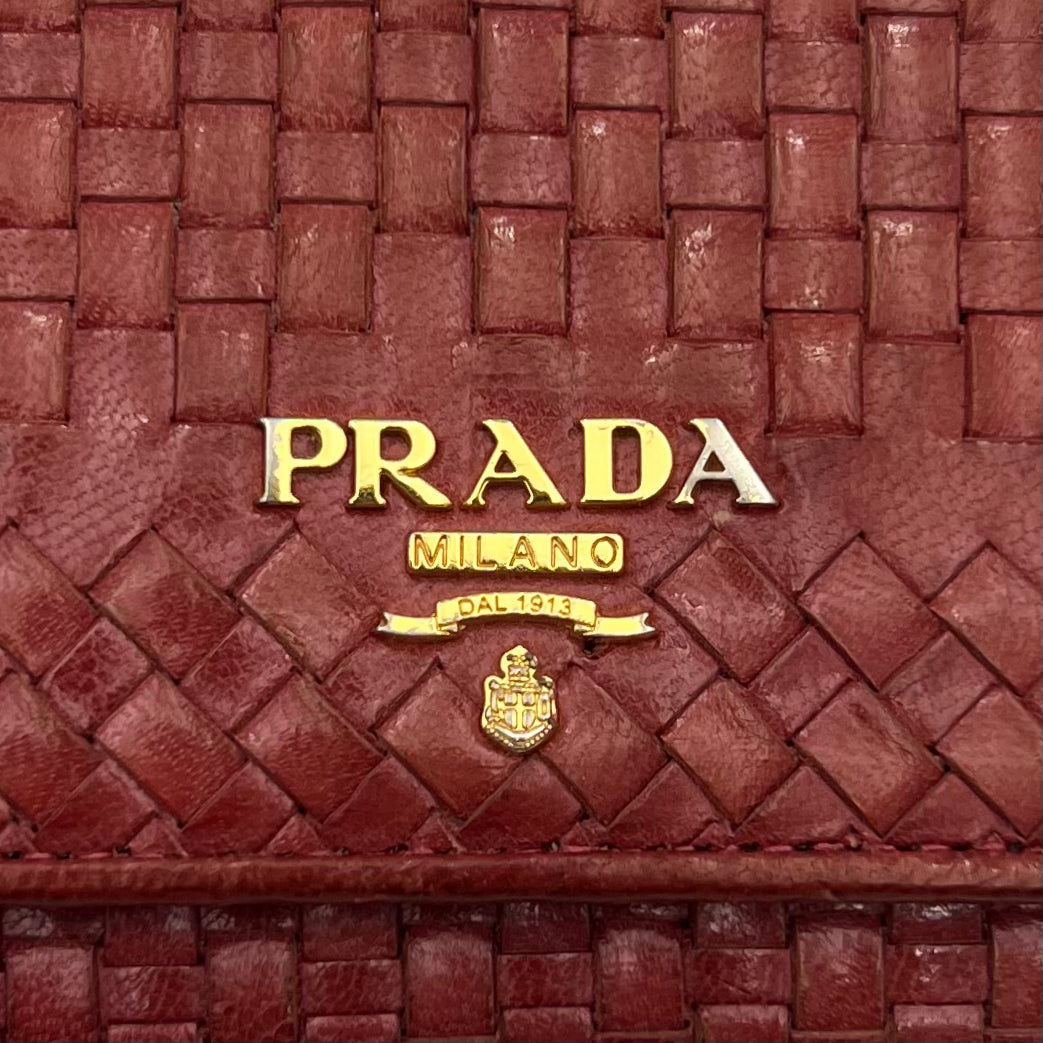 Prada Pink Woven Leather Madras Wristlet Wallet