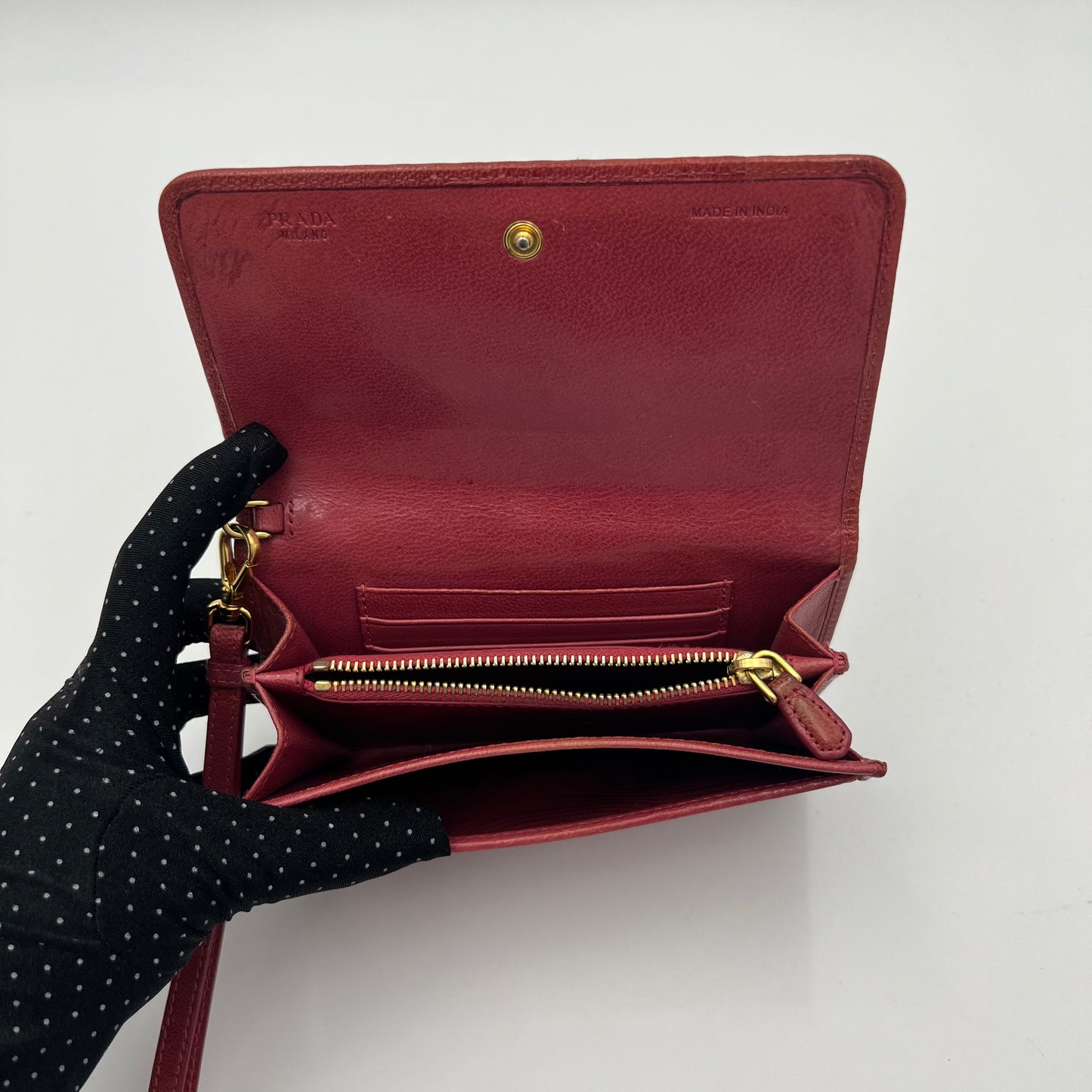 Prada Pink Woven Leather Madras Wristlet Wallet