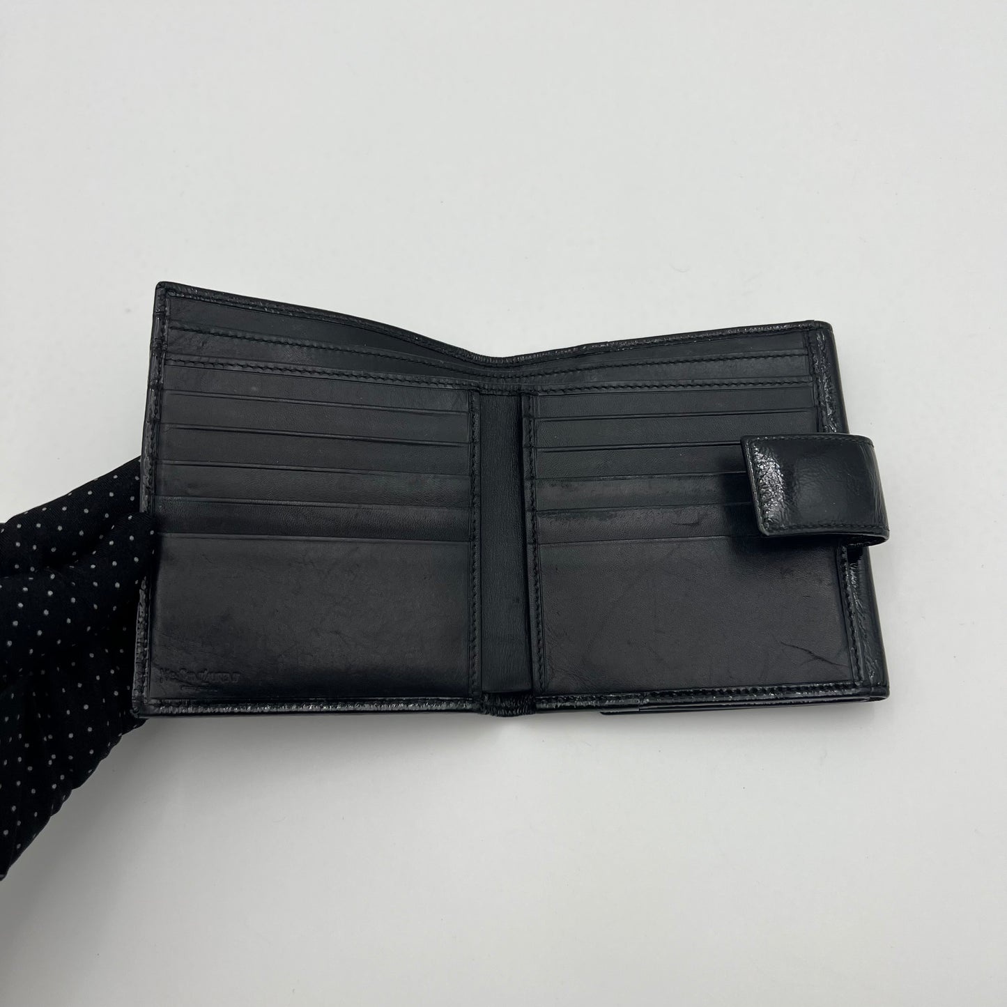 YSL Black Belle de Jour Patent Leather Short Bifold Wallet