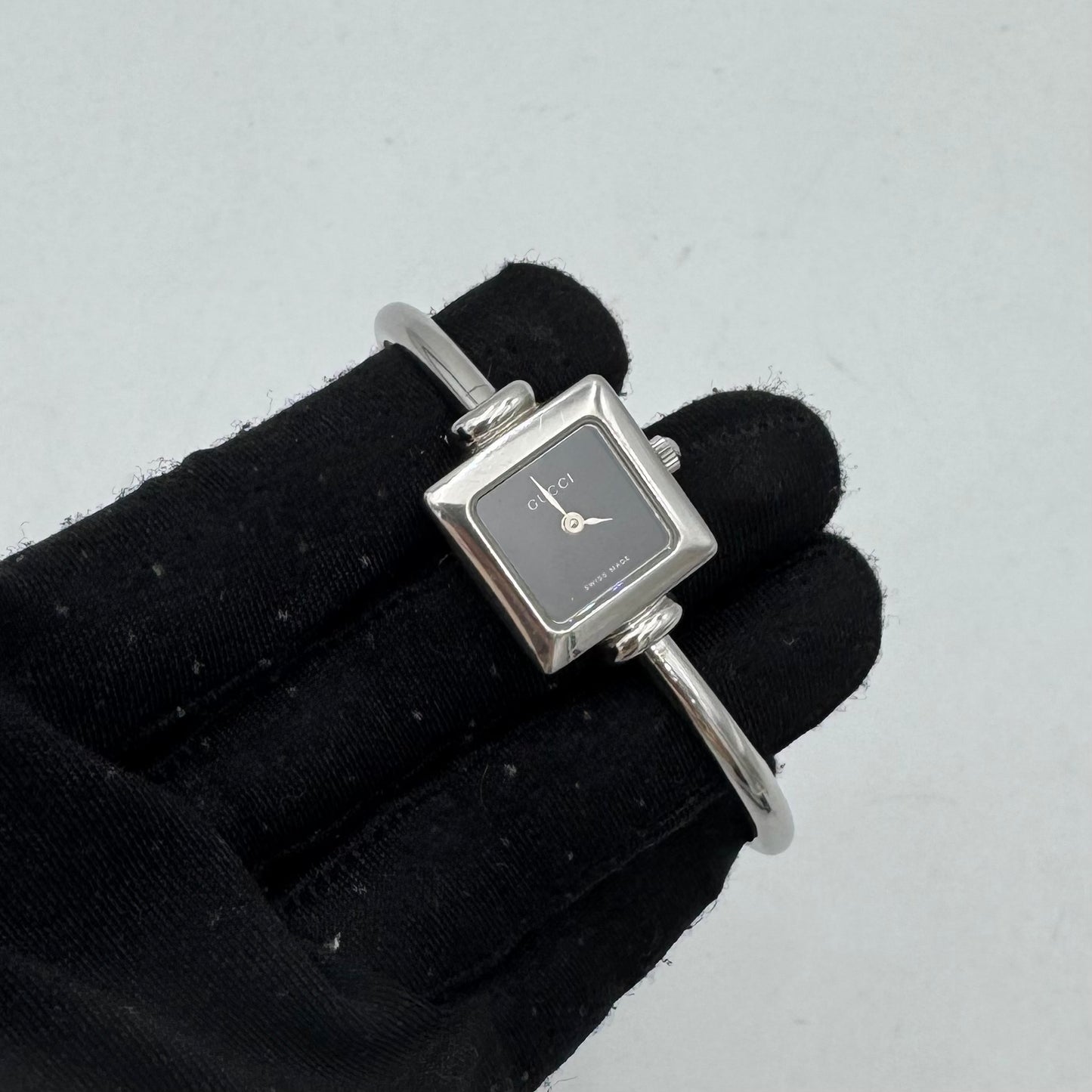 Gucci 1900L Square Black Dial Stainless Steel Bangle