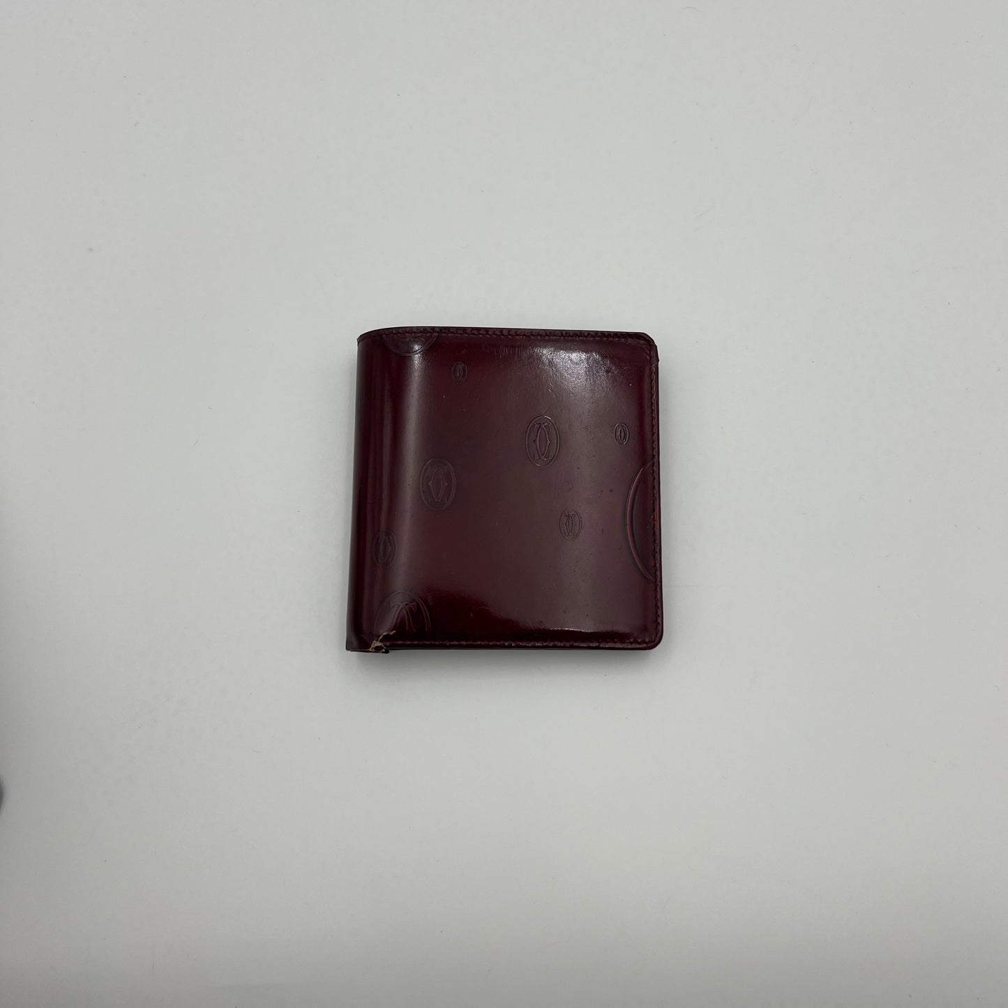 Cartier Paris Burgundy Patent Leather Bifold Short Wallet