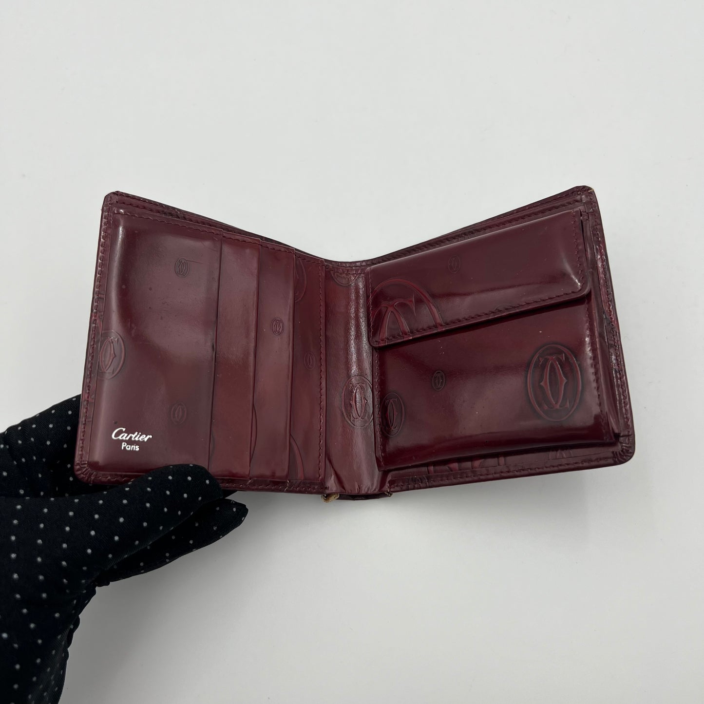 Cartier Paris Burgundy Patent Leather Bifold Short Wallet