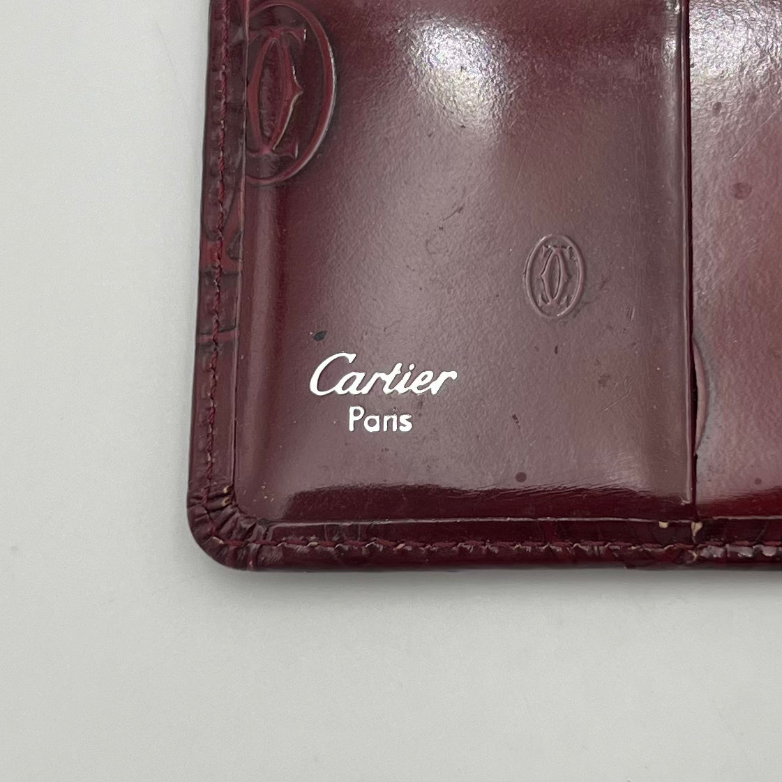 Cartier Paris Burgundy Patent Leather Bifold Short Wallet