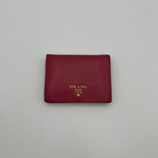 Prada Pink Saffiano Bifold Short Compact Wallet GHW