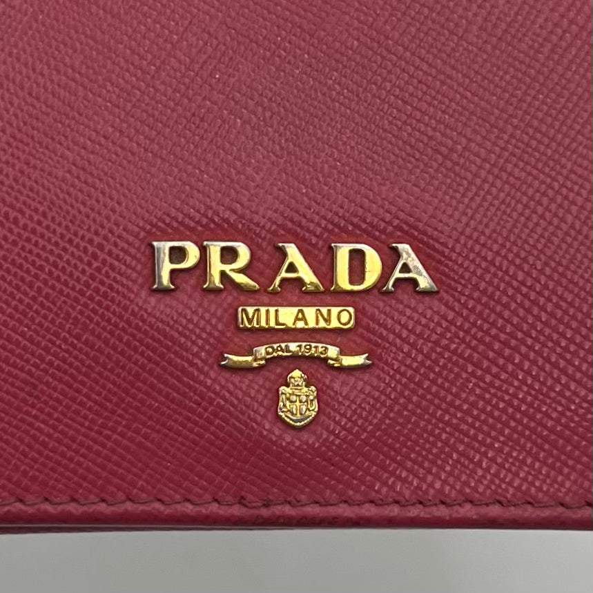 Prada Pink Saffiano Bifold Short Compact Wallet GHW