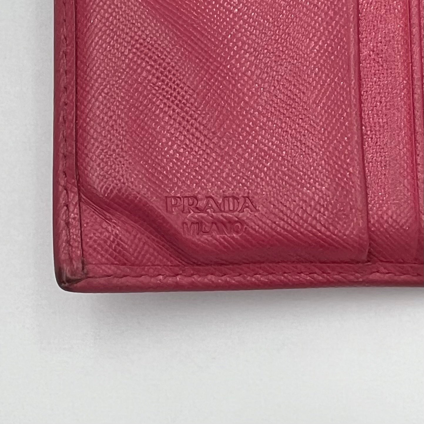 Prada Pink Saffiano Bifold Short Compact Wallet GHW