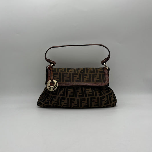 Fendi Tobacco Zucca Zip Flap Mini Baguette