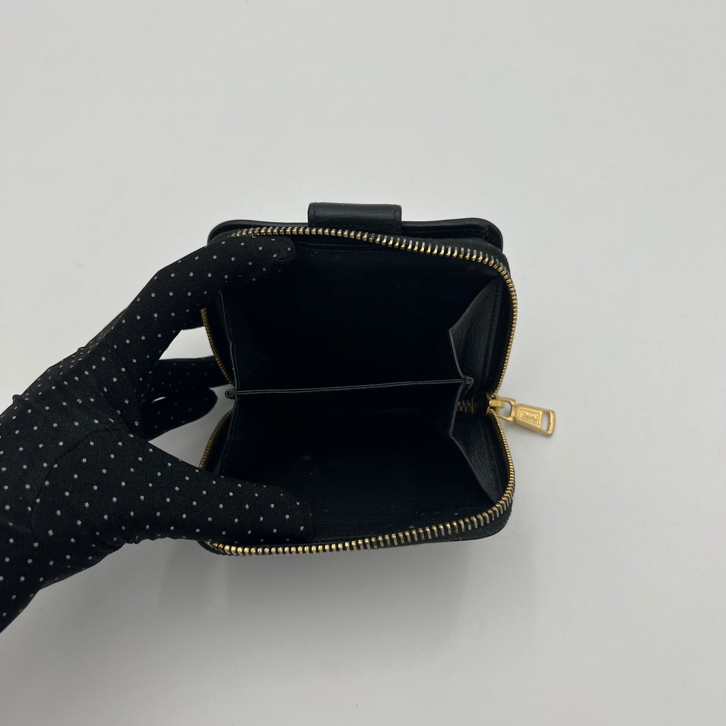 YSL Black Leather Short Compact Wallet
