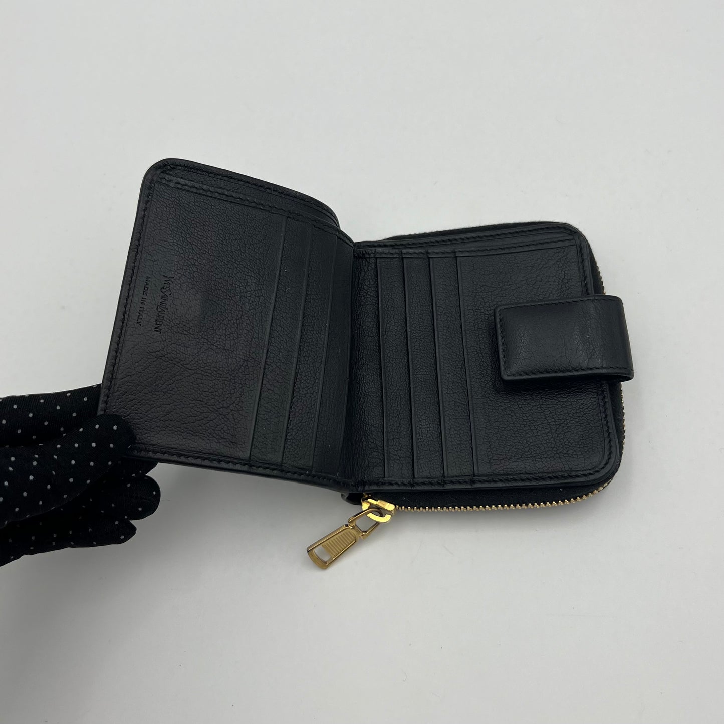 YSL Black Leather Short Compact Wallet