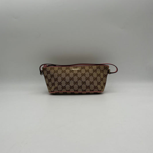 Gucci Brown Monogram Canvas Pink Leather Boat Pochette