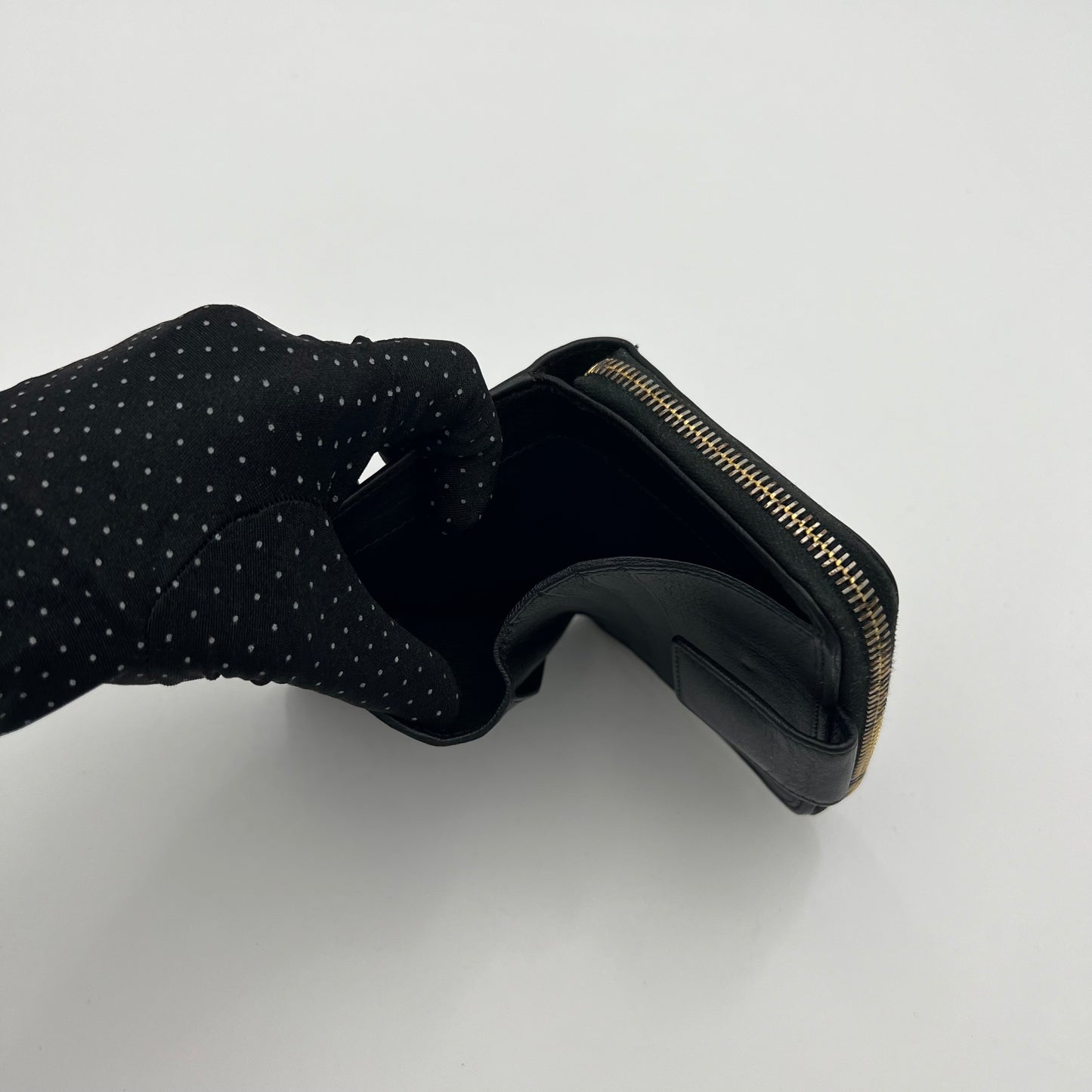 YSL Black Leather Short Compact Wallet